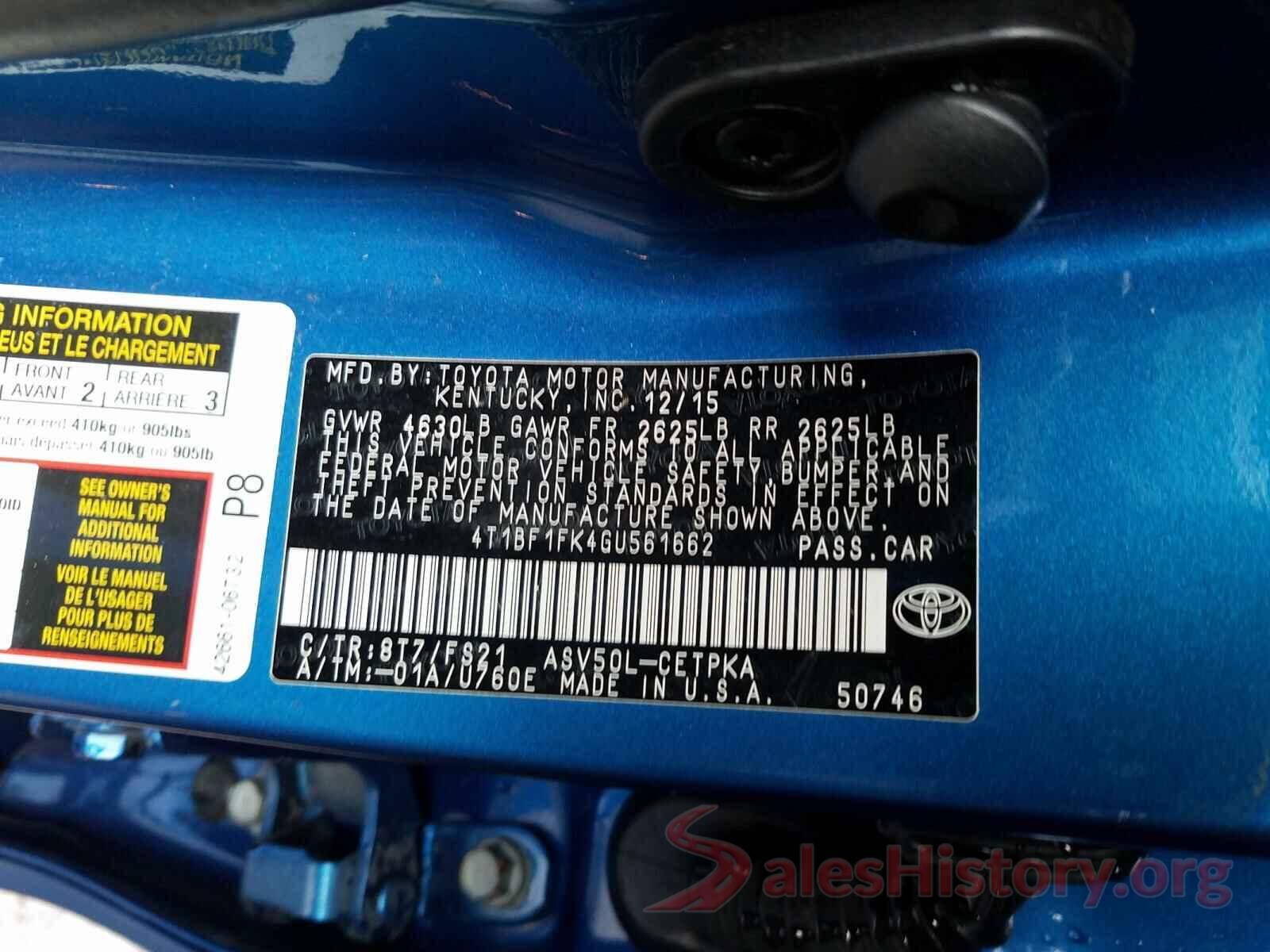 4T1BF1FK4GU561662 2016 TOYOTA CAMRY