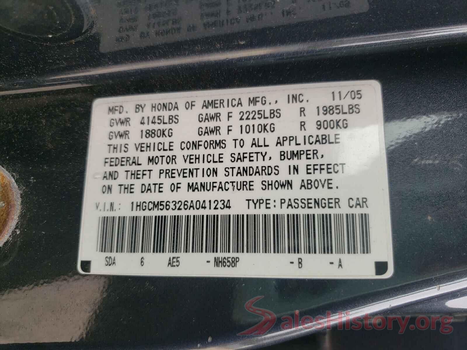 KMHD84LF3HU423110 2006 HONDA ACCORD