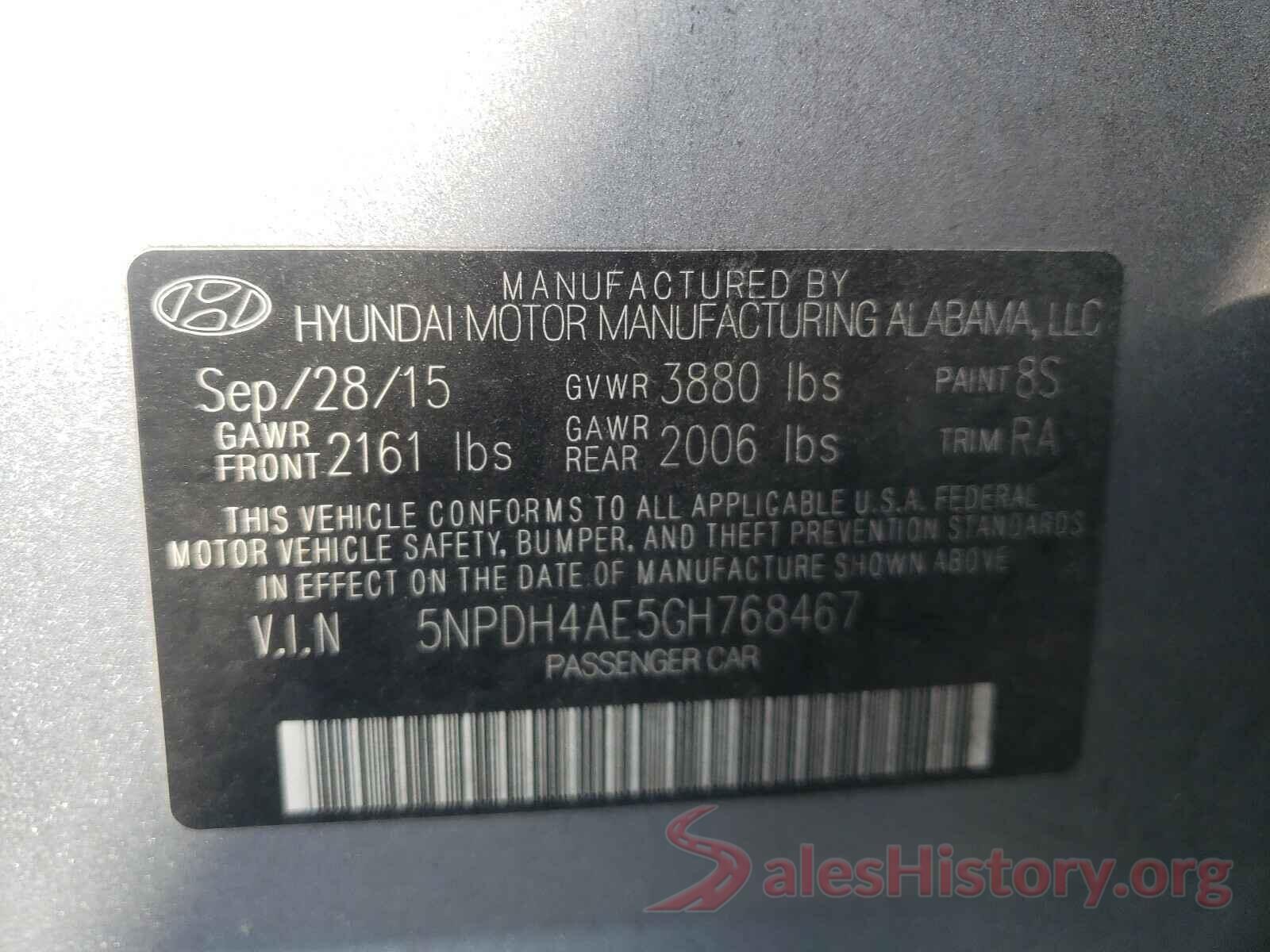 5NPDH4AE5GH768467 2016 HYUNDAI ELANTRA