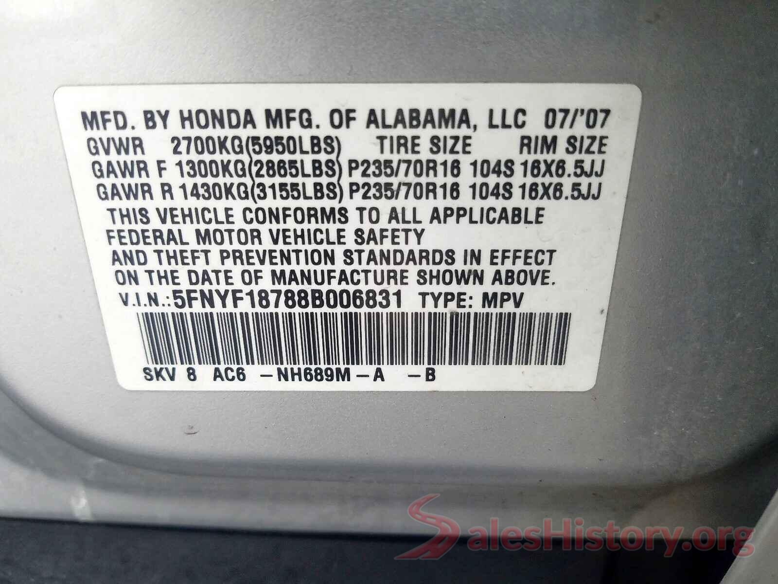 SADF12FX4L1Z77524 2008 HONDA PILOT