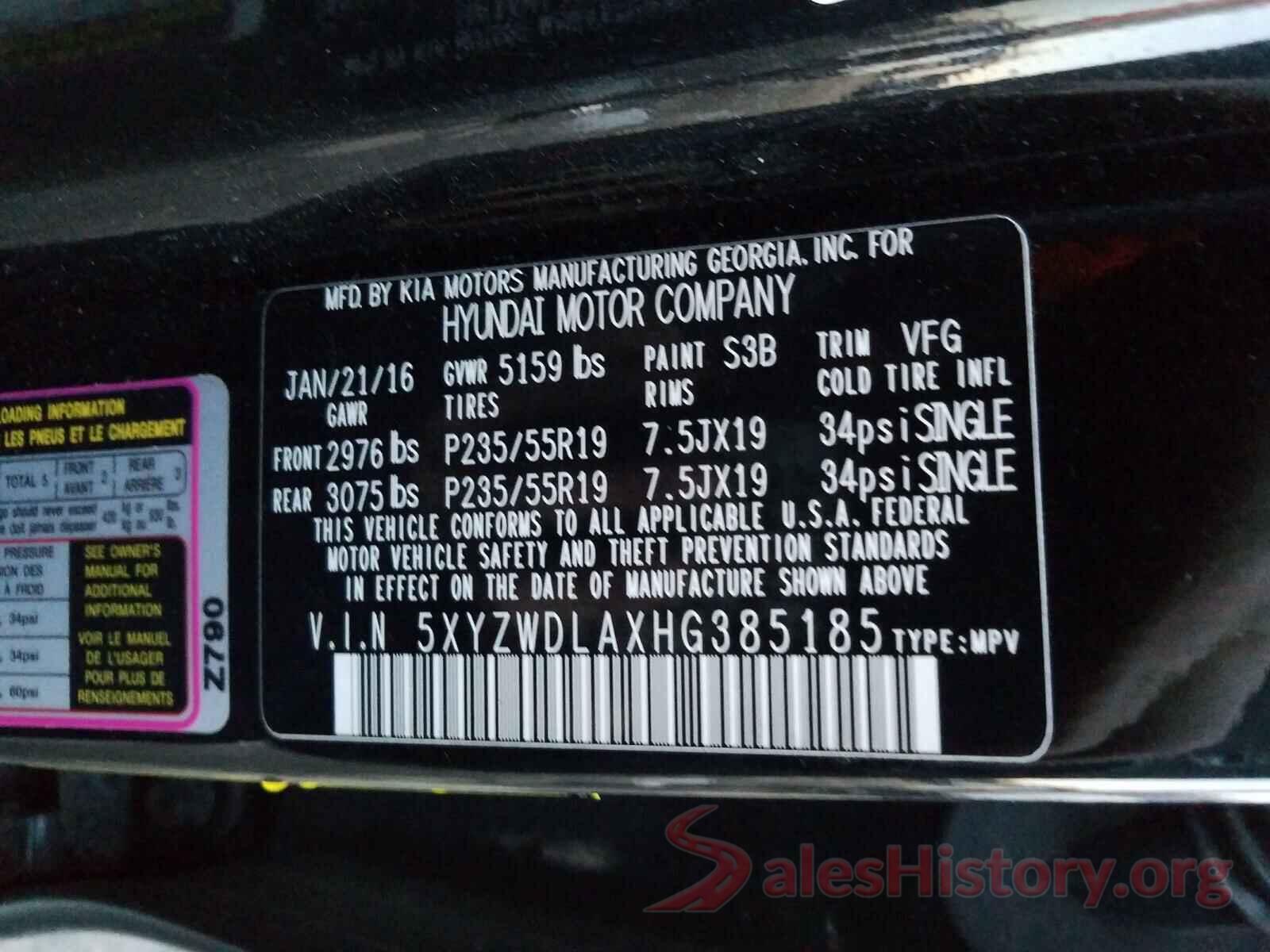 5XYZWDLAXHG385185 2017 HYUNDAI SANTA FE