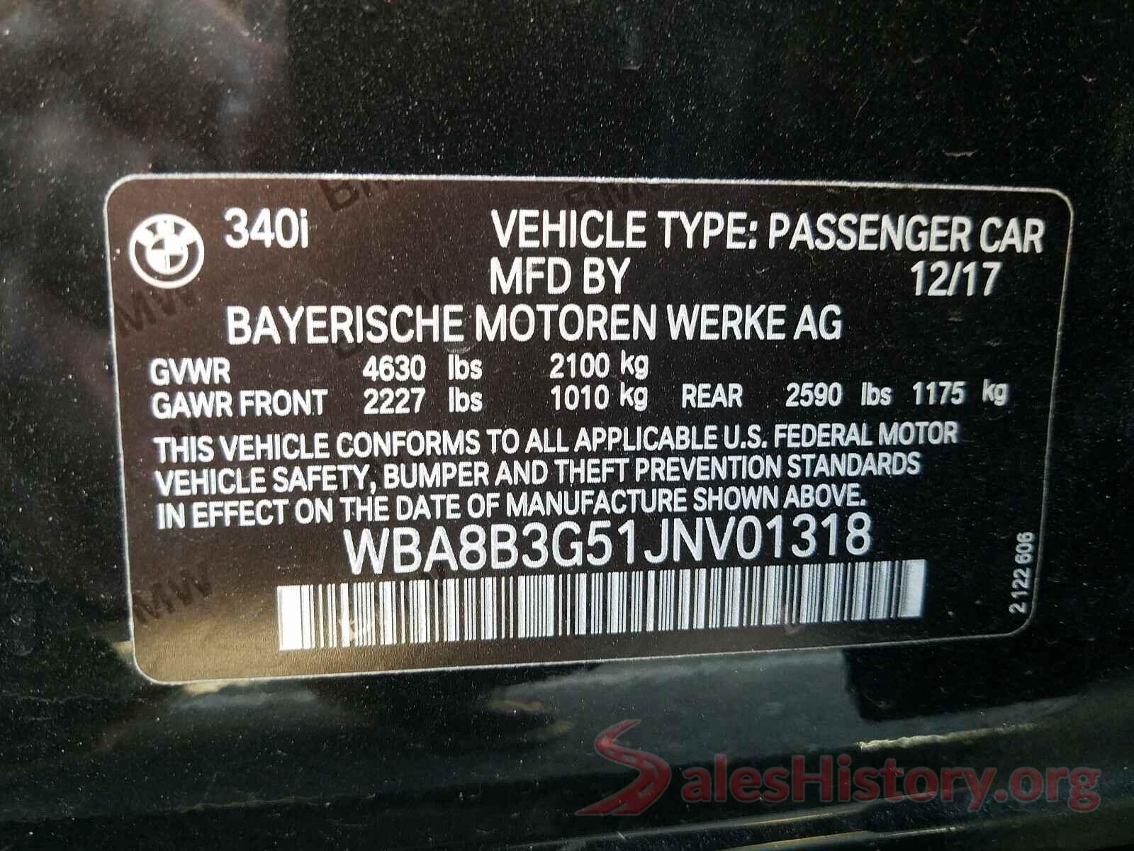 WBA8B3G51JNV01318 2018 BMW 3 SERIES