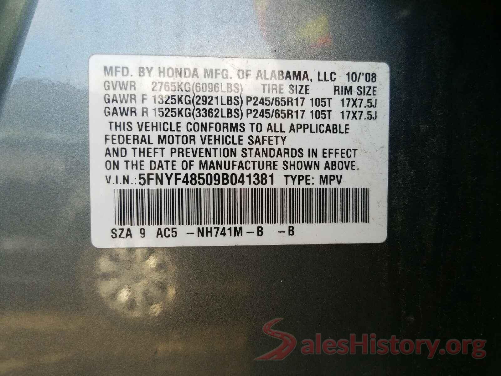 5NPD84LF1KH406411 2009 HONDA PILOT