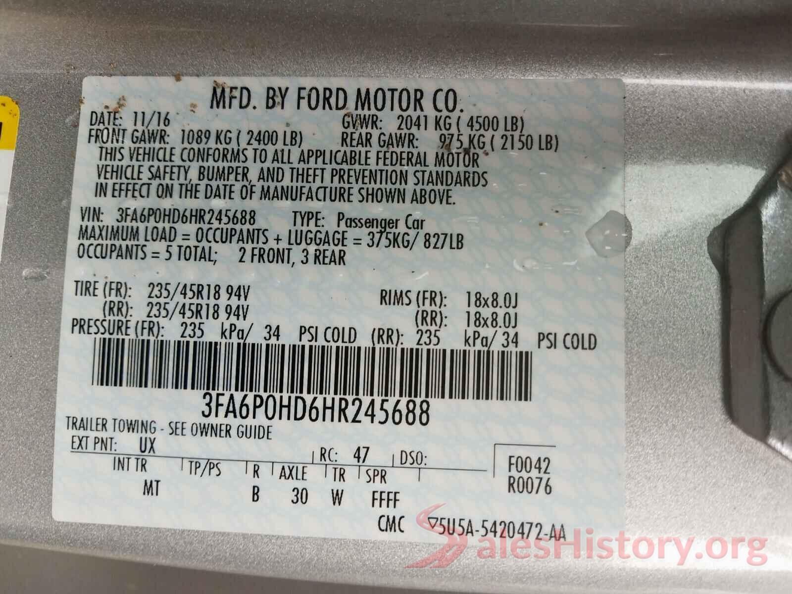 1HGCR2F10HA163818 2017 FORD FUSION