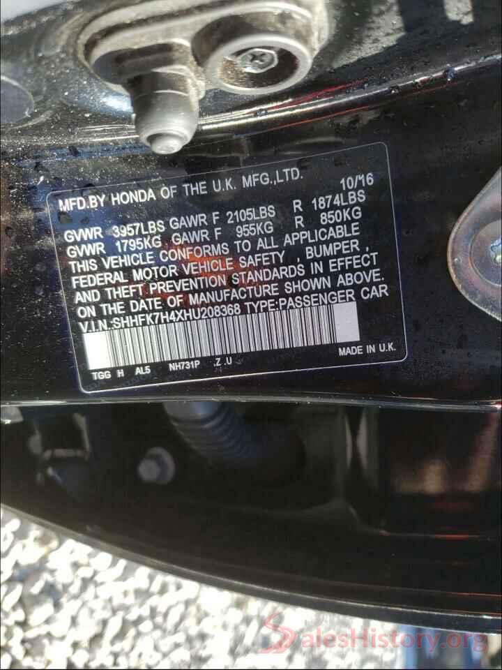 SHHFK7H4XHU208368 2017 HONDA CIVIC