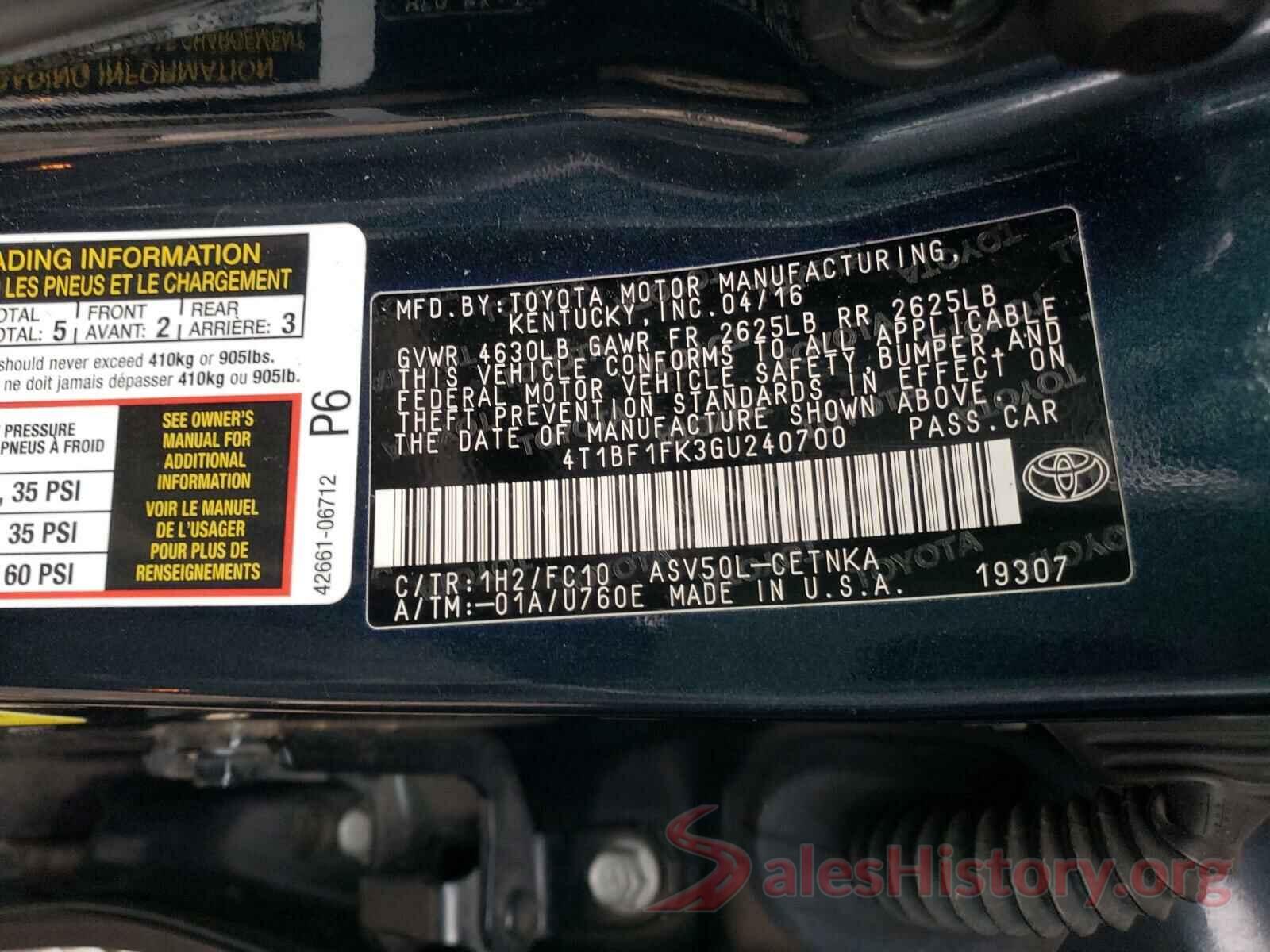 4T1BF1FK3GU240700 2016 TOYOTA CAMRY