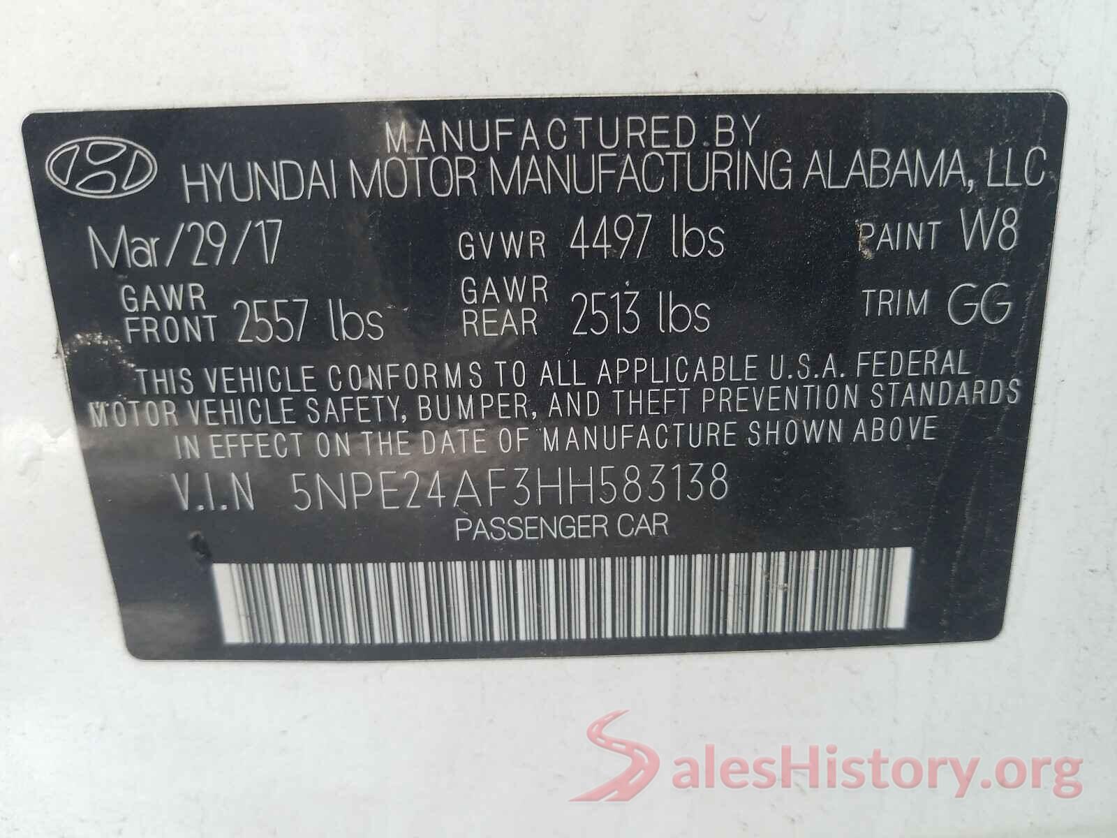 5NPE24AF3HH583138 2017 HYUNDAI SONATA