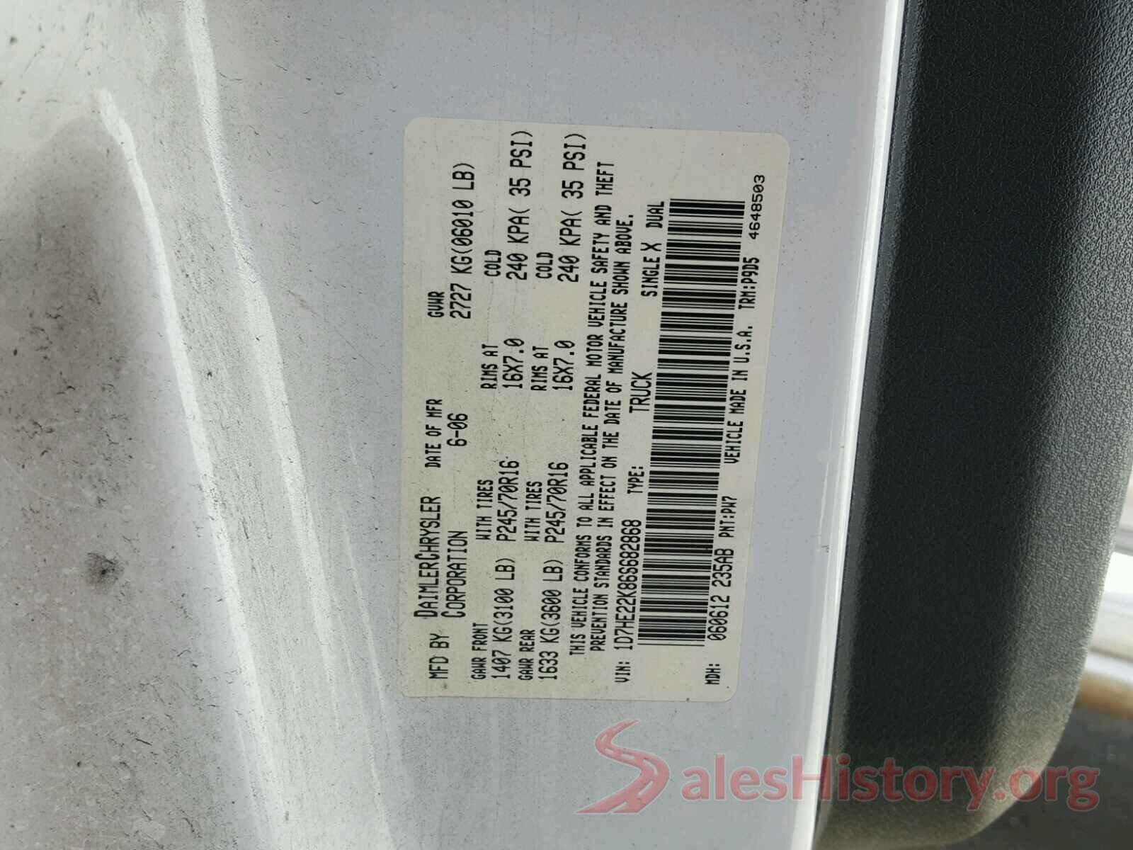 1FBZX2CG0HKA73218 2006 DODGE DAKOTA