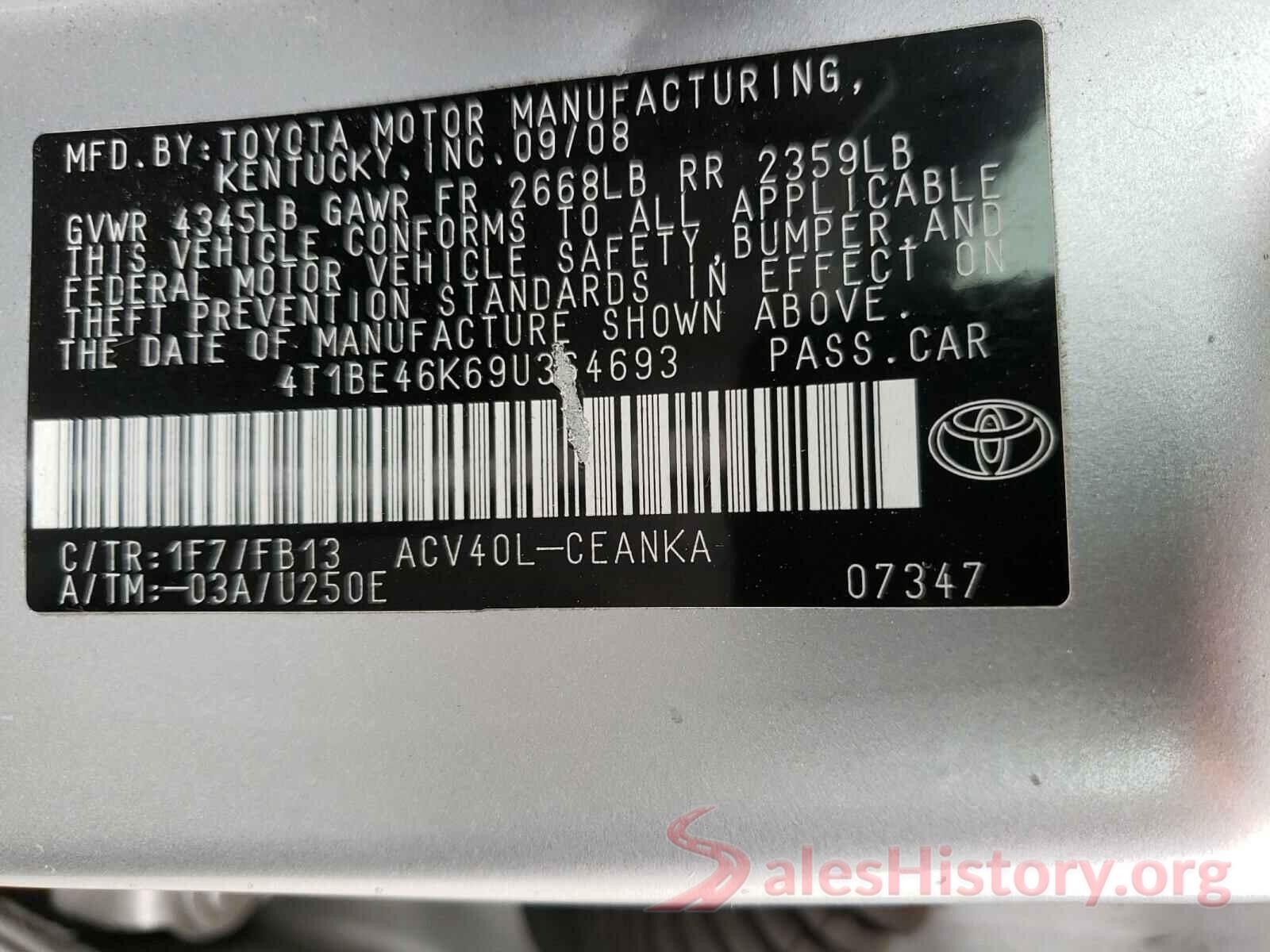 4T1G11AKXLU343070 2009 TOYOTA CAMRY