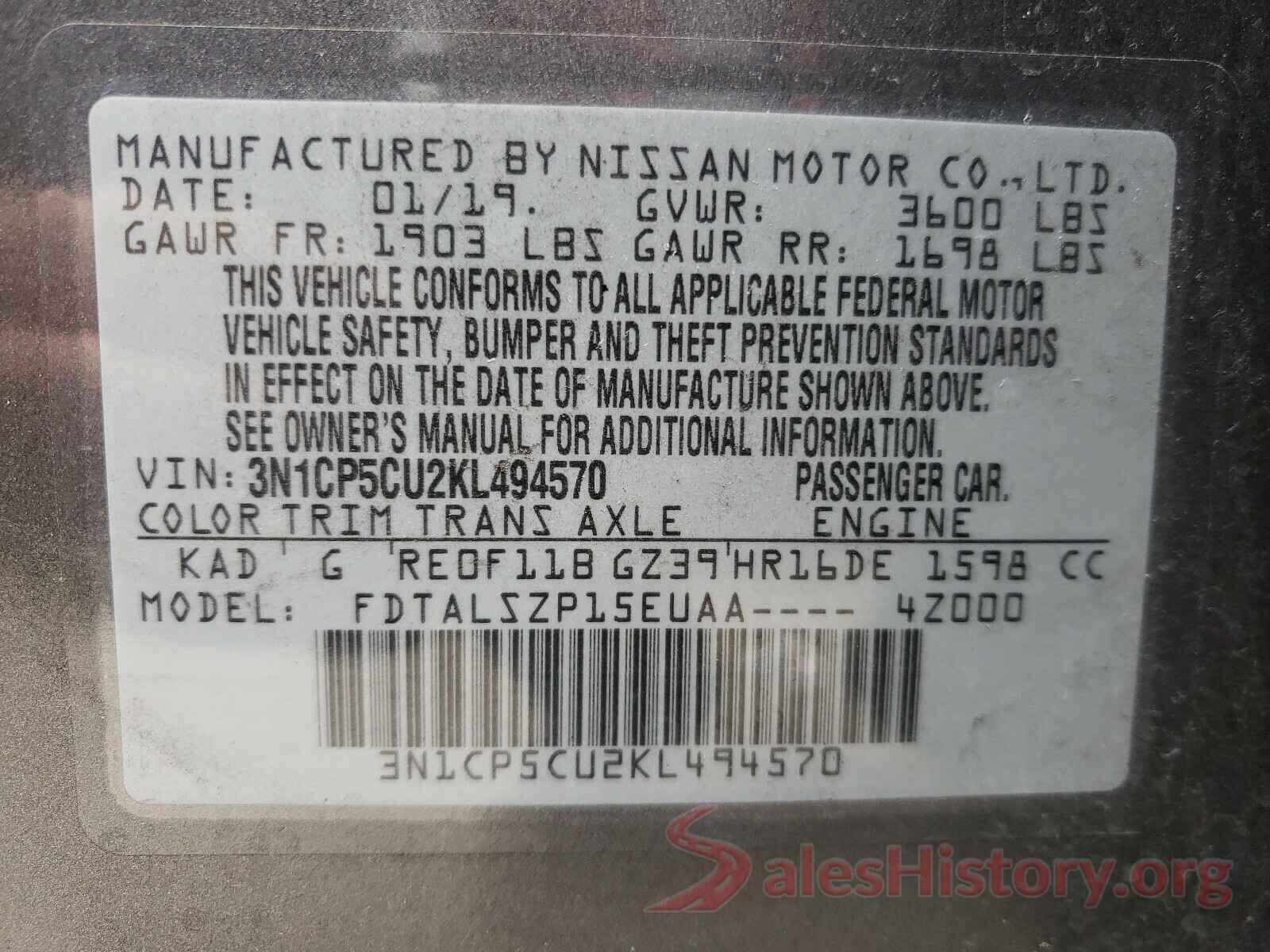 3N1CP5CU2KL494570 2019 NISSAN KICKS