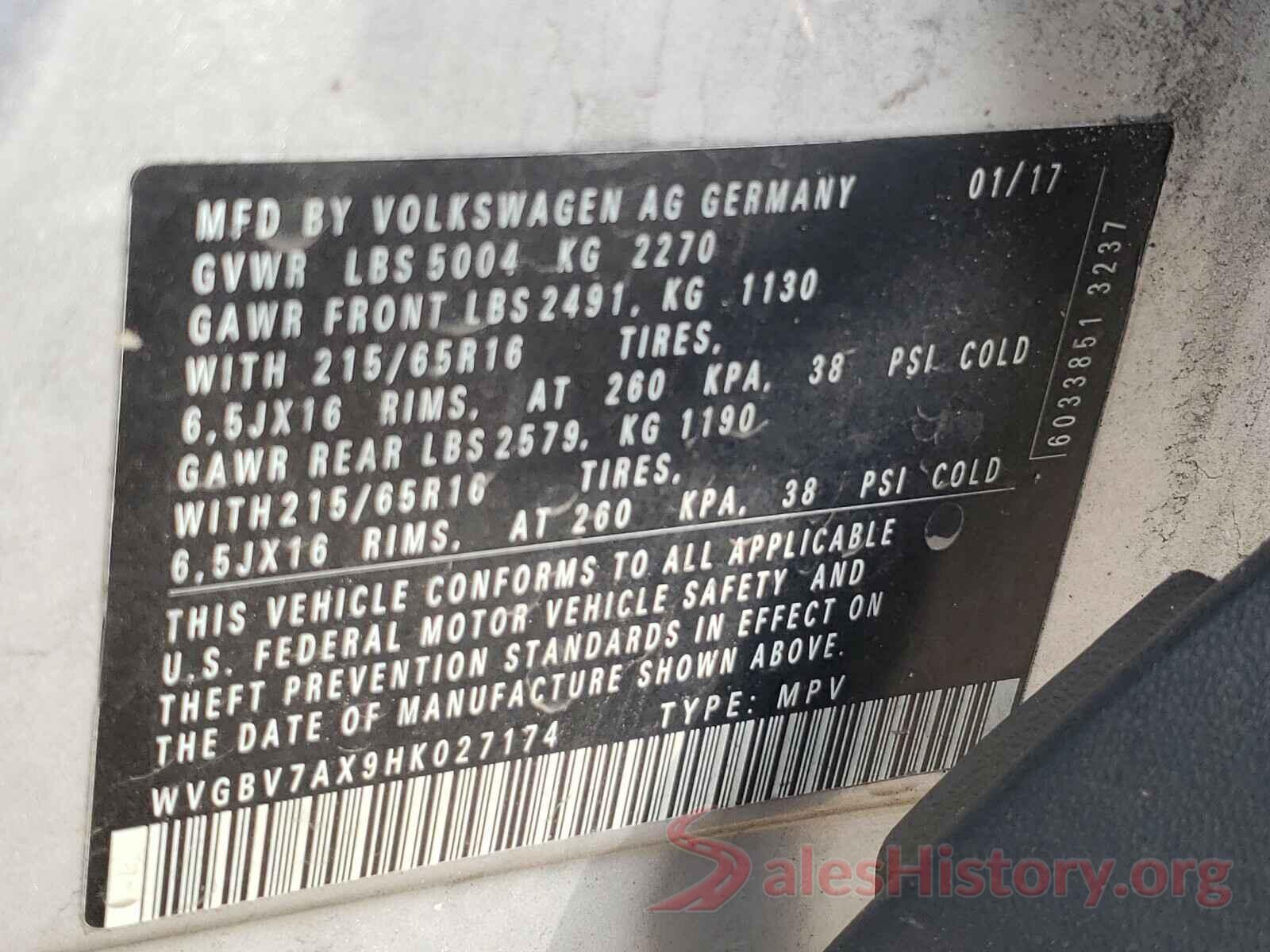 WVGBV7AX9HK027174 2017 VOLKSWAGEN TIGUAN