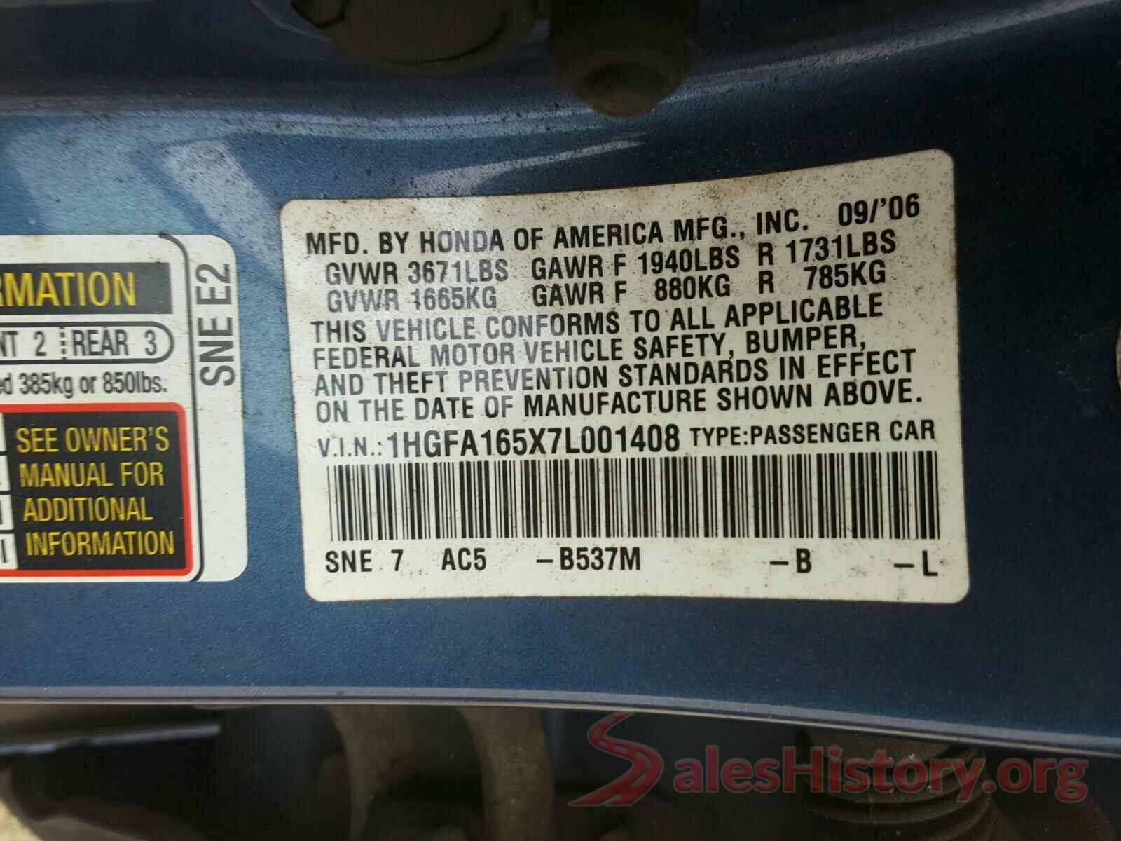 3VWH17AUXHM535272 2007 HONDA CIVIC