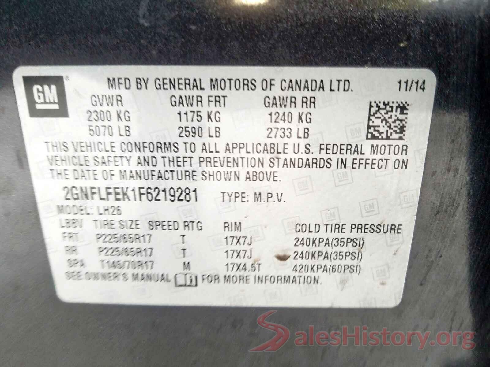 1HGCV1F59LA091034 2015 CHEVROLET EQUINOX