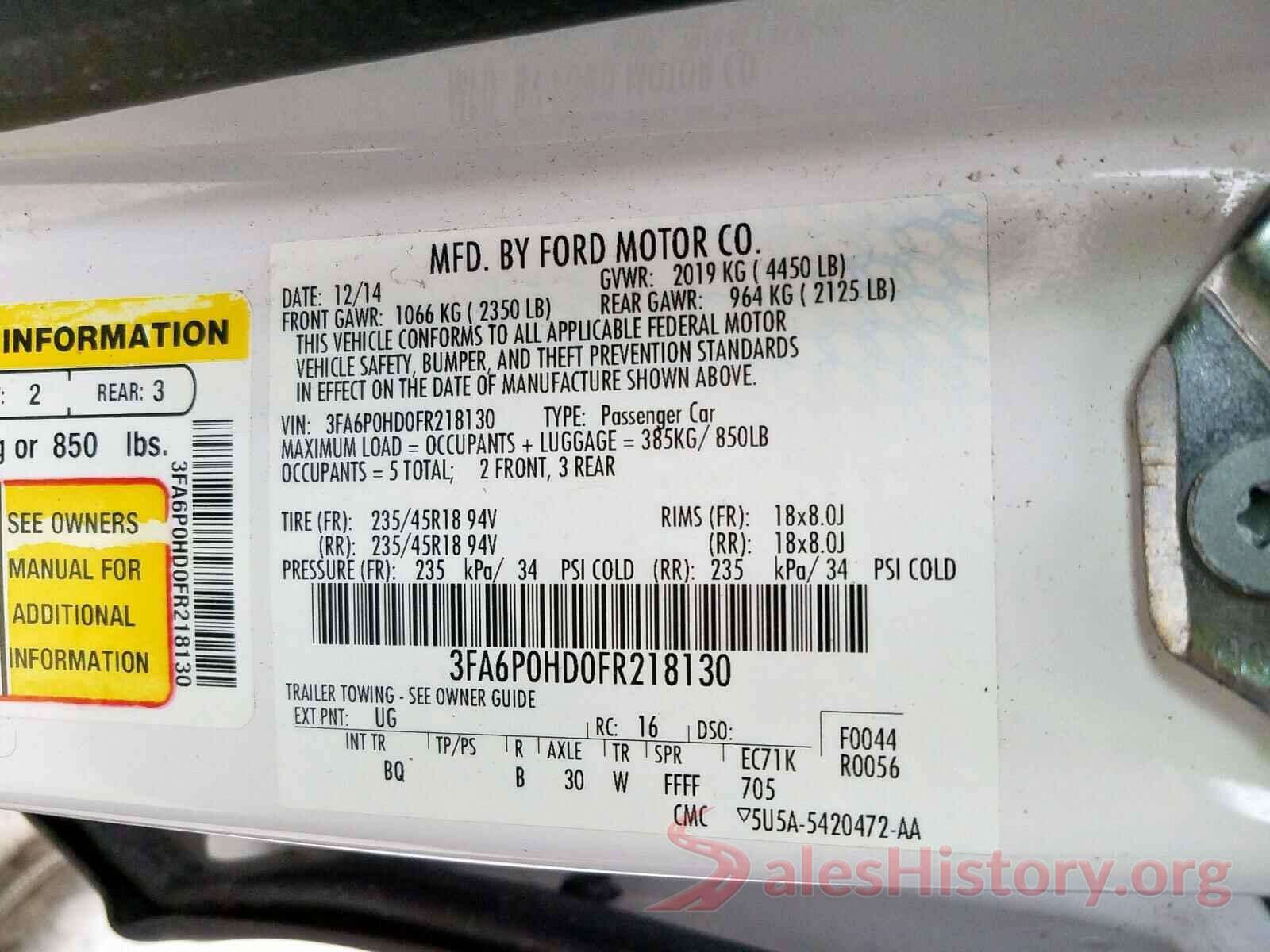 3N1CB7APXHY212551 2015 FORD FUSION