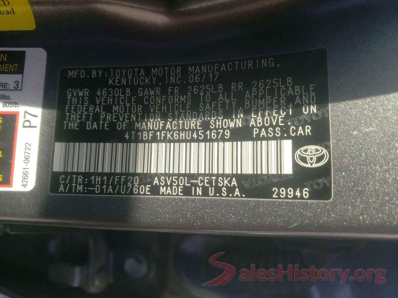 4T1BF1FK6HU451679 2017 TOYOTA CAMRY