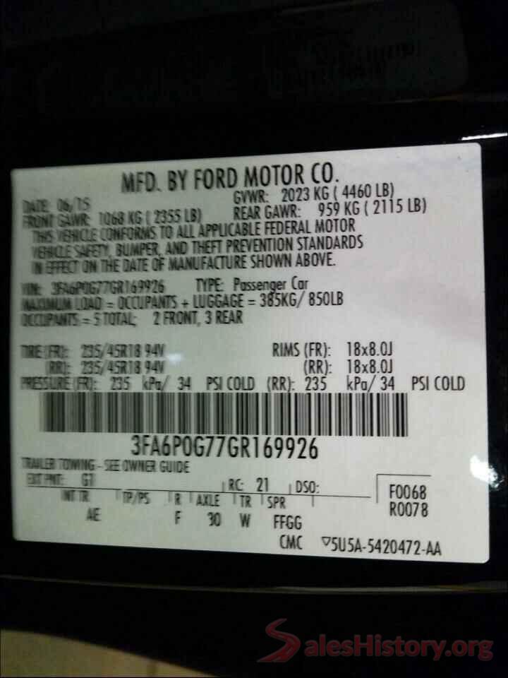 3FA6P0G77GR169926 2016 FORD FUSION