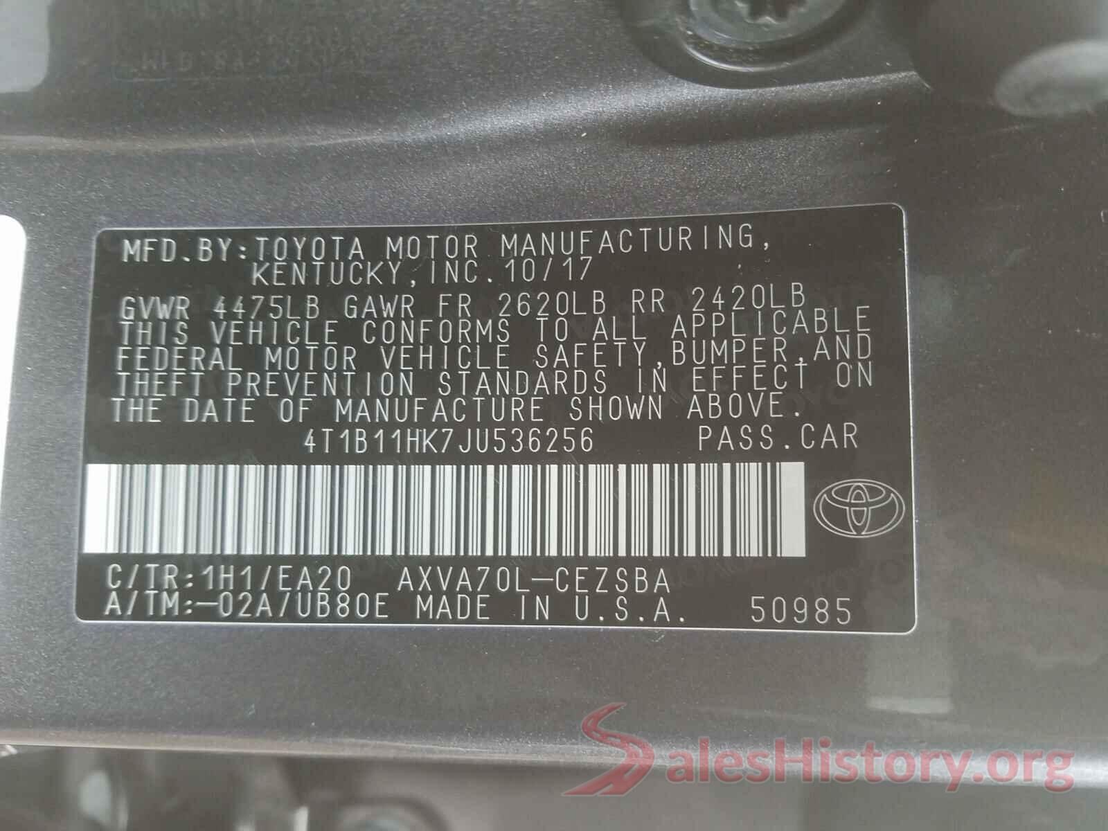 4T1B11HK7JU536256 2018 TOYOTA CAMRY