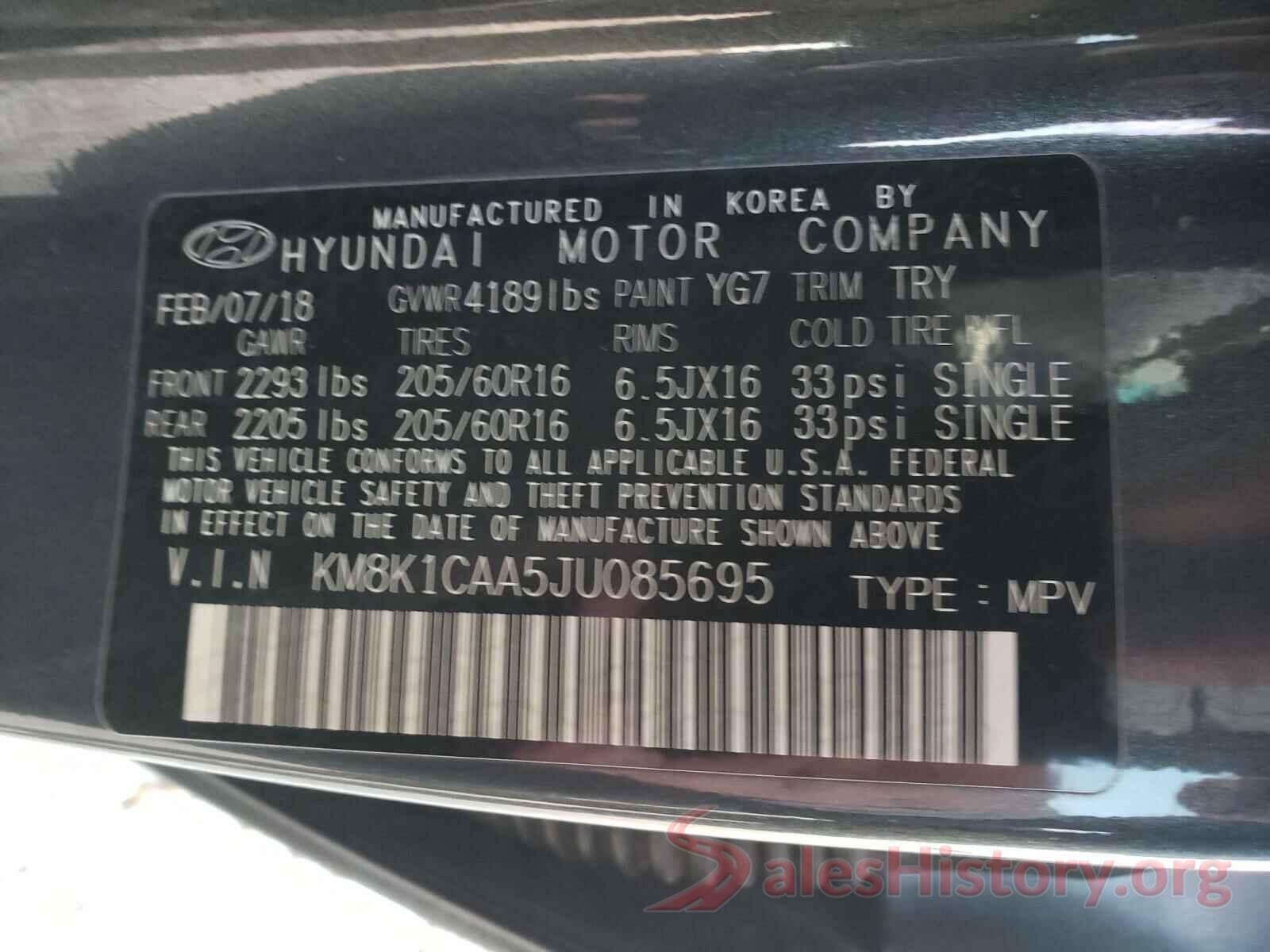 KM8K1CAA5JU085695 2018 HYUNDAI KONA