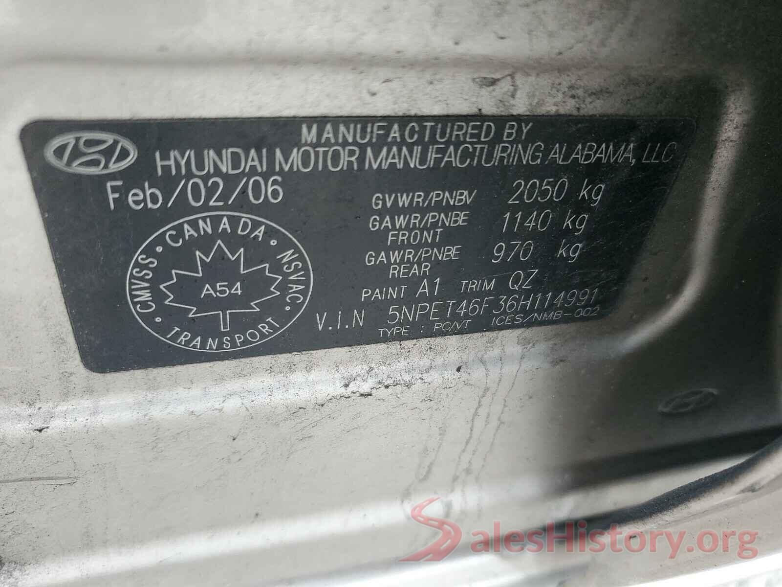 WDC0G4JB9KV123900 2006 HYUNDAI SONATA