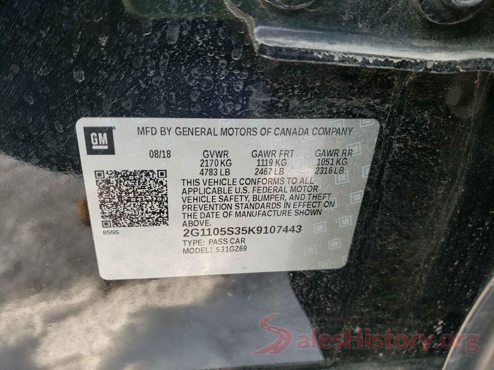 2G1105S35K9107443 2019 CHEVROLET IMPALA