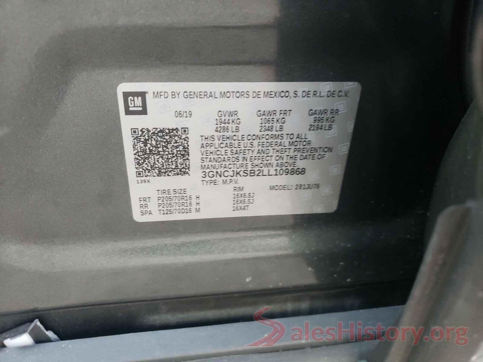 3GNCJKSB2LL109868 2020 CHEVROLET TRAX