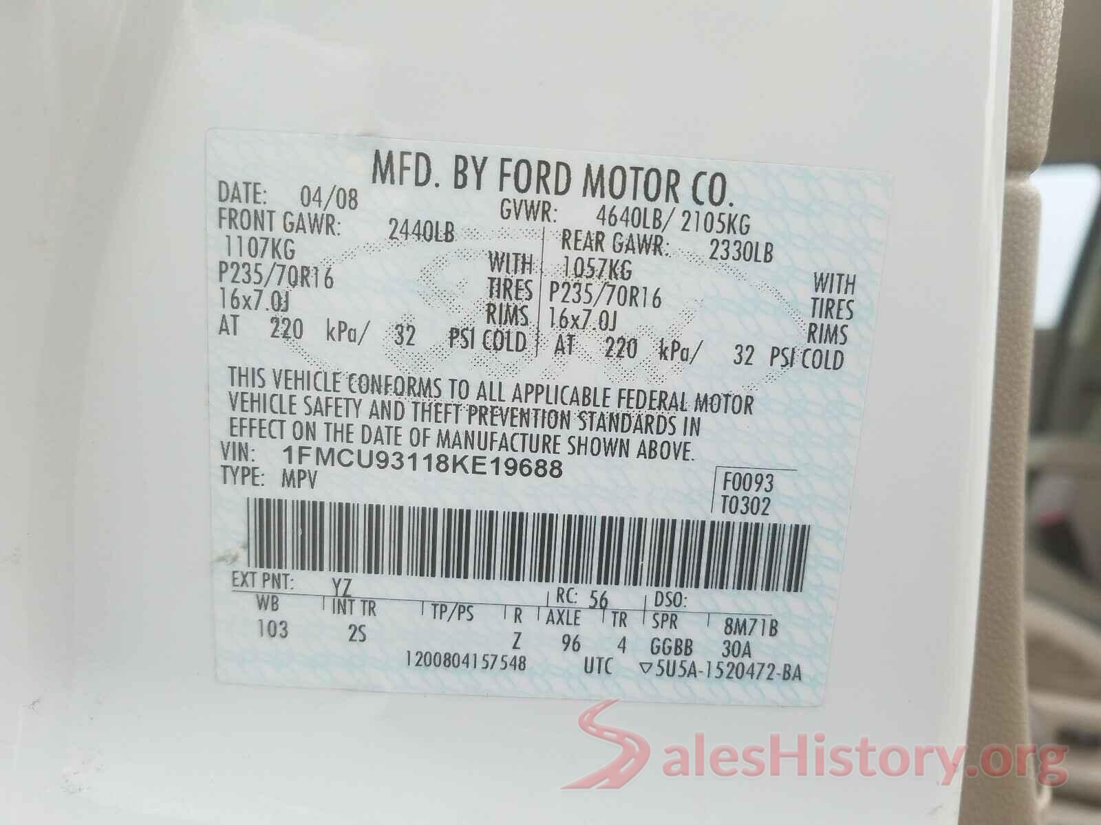 3N1AB7AP2GY318210 2008 FORD ESCAPE