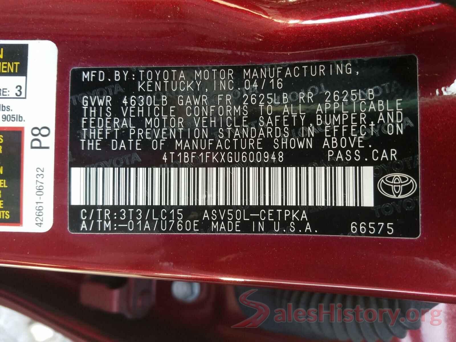 4T1BF1FKXGU600948 2016 TOYOTA CAMRY