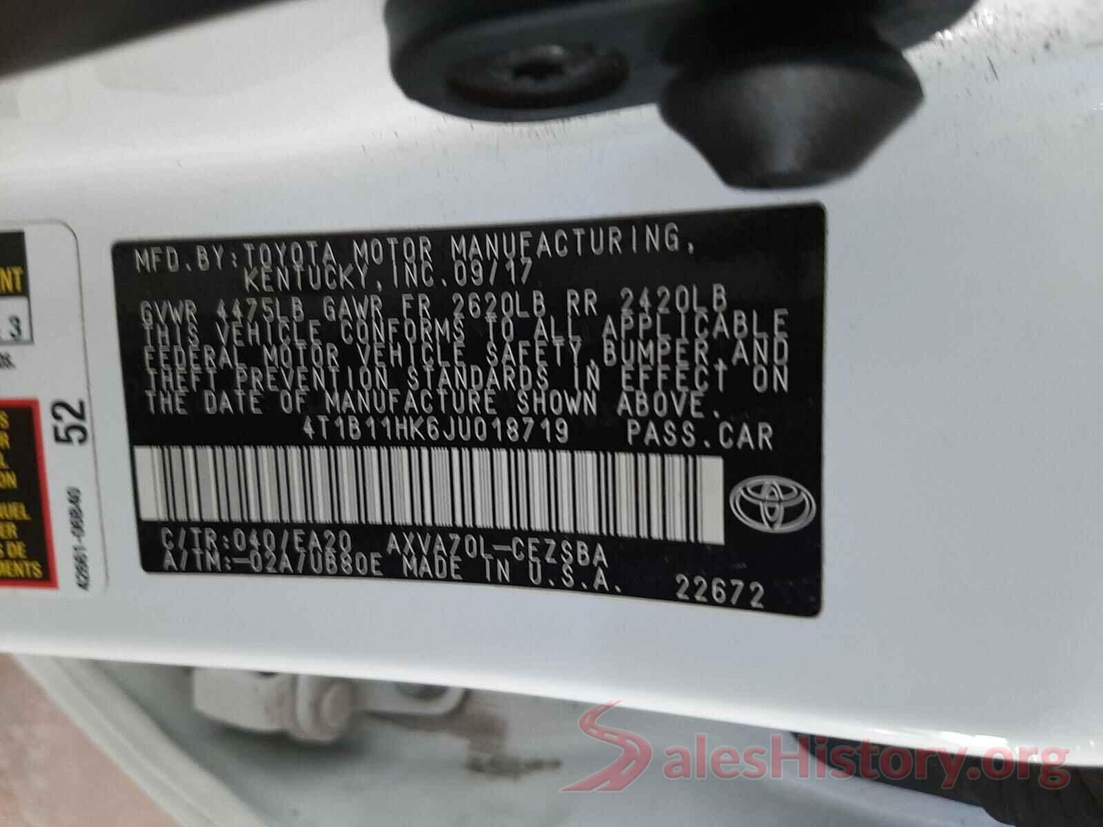 4T1B11HK6JU018719 2018 TOYOTA CAMRY