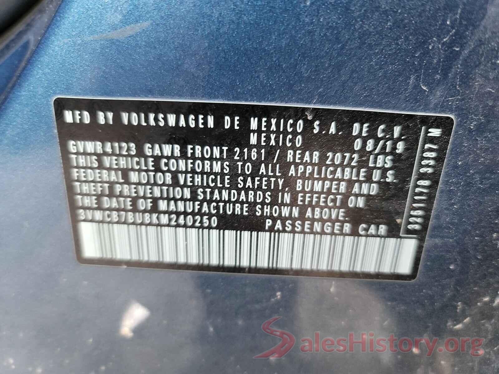 3VWCB7BU8KM240250 2019 VOLKSWAGEN JETTA