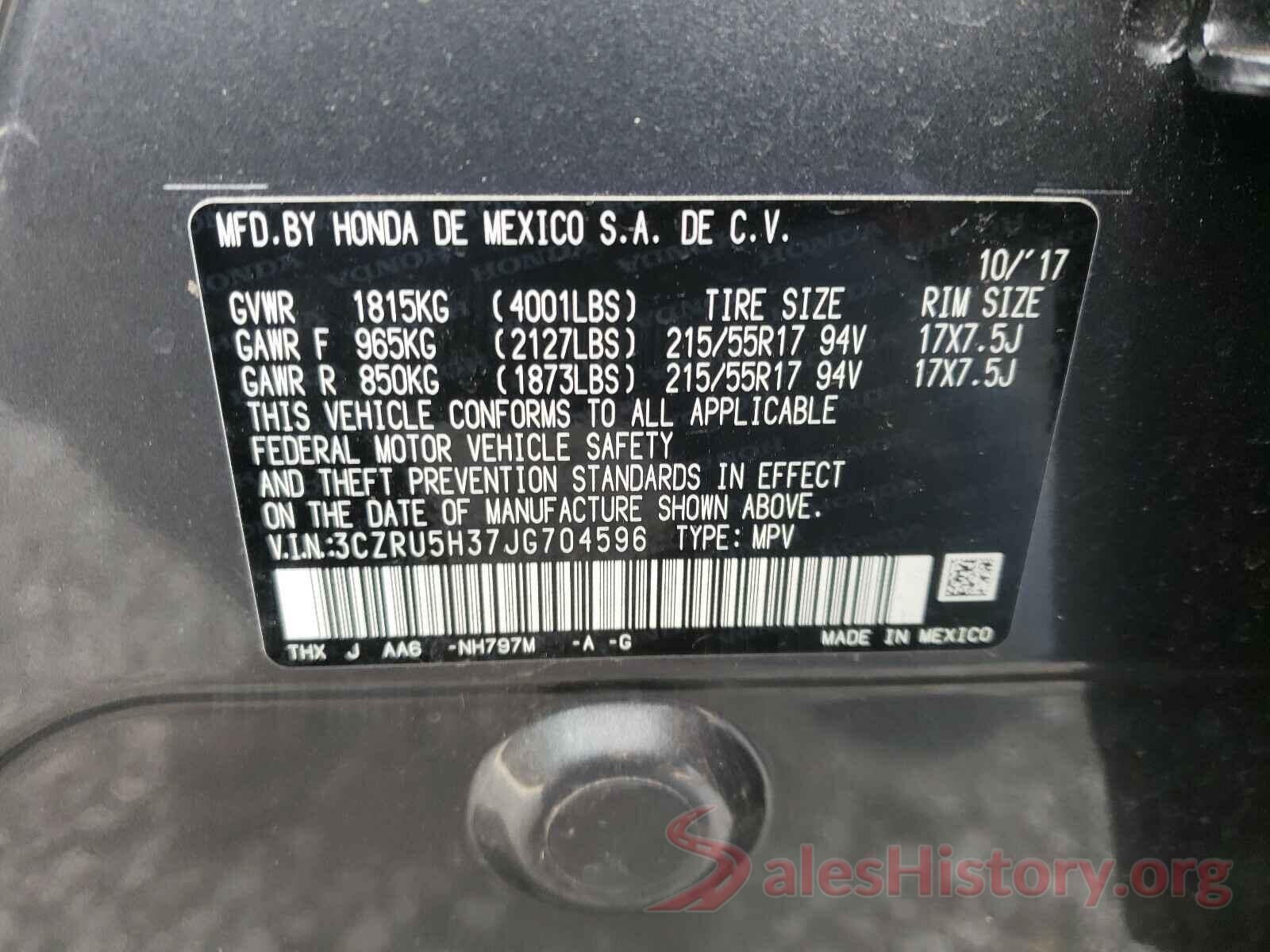 3CZRU5H37JG704596 2018 HONDA HR-V