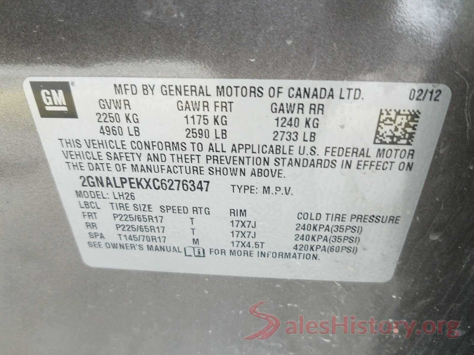 4T1BK1EB7HU258650 2012 CHEVROLET EQUINOX