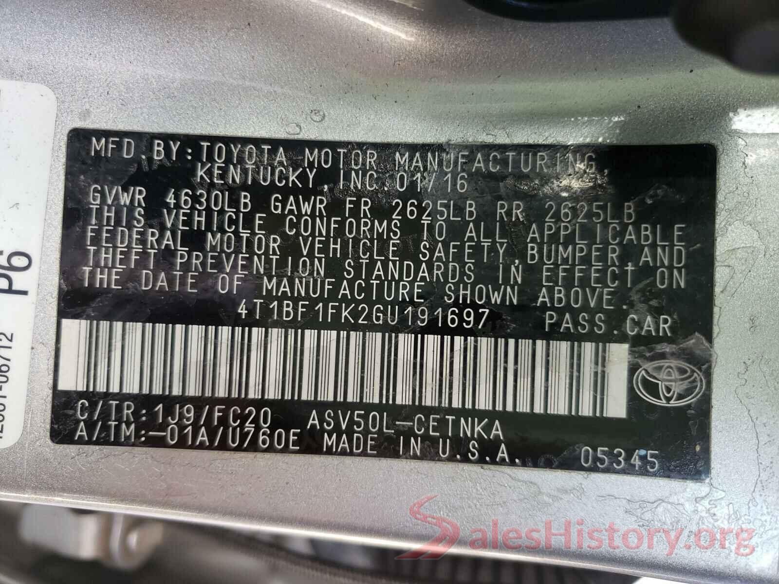 4T1BF1FK2GU191697 2016 TOYOTA CAMRY