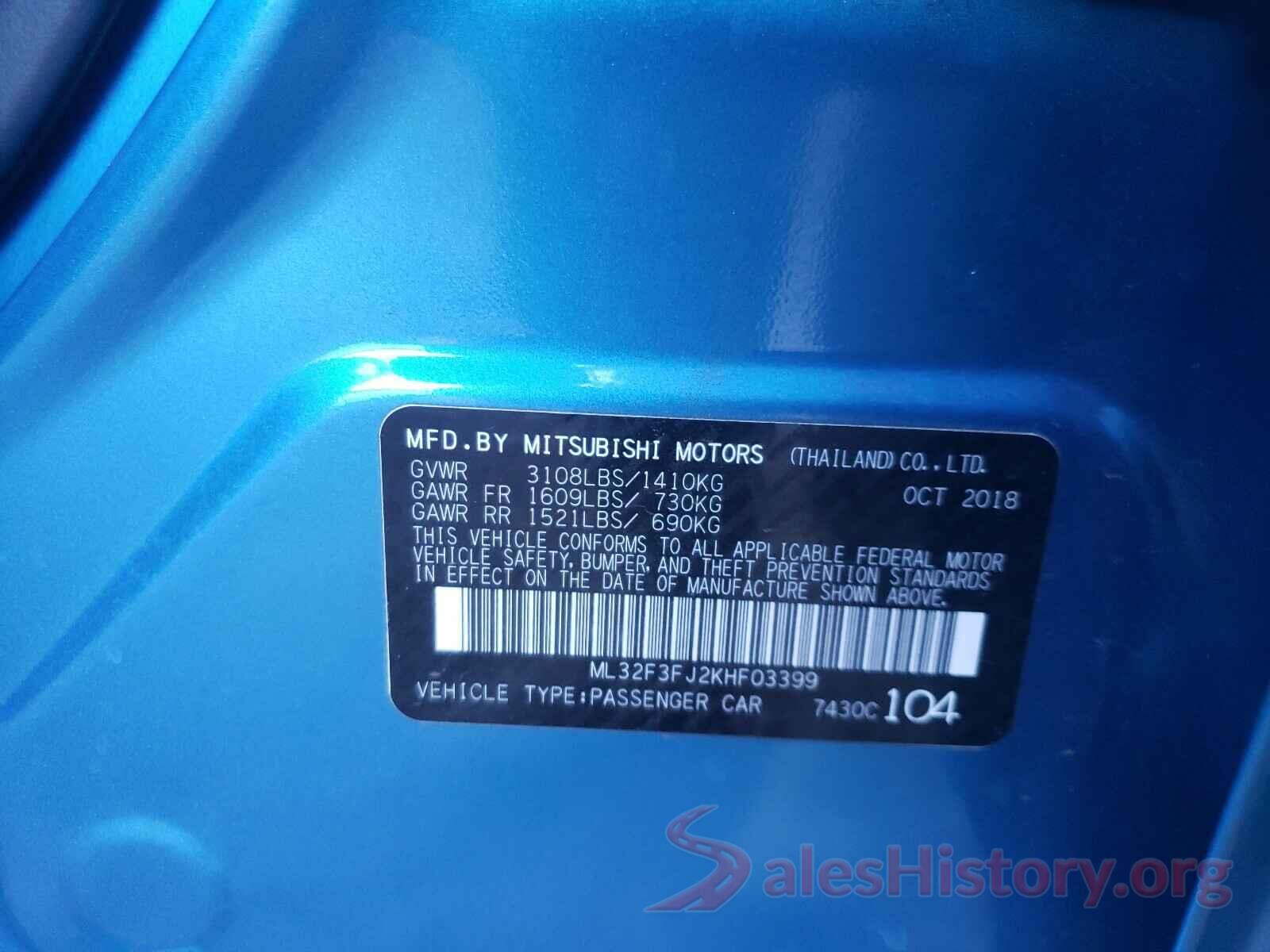 ML32F3FJ2KHF03399 2019 MITSUBISHI MIRAGE