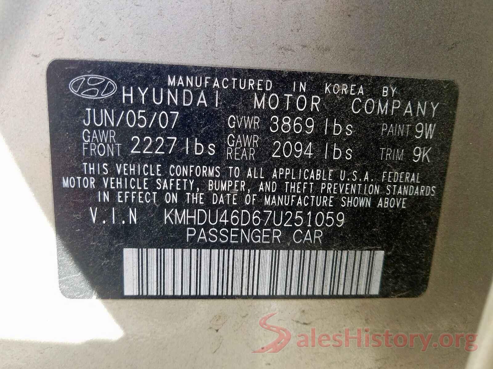 3VV3B7AX5JM134773 2007 HYUNDAI ELANTRA