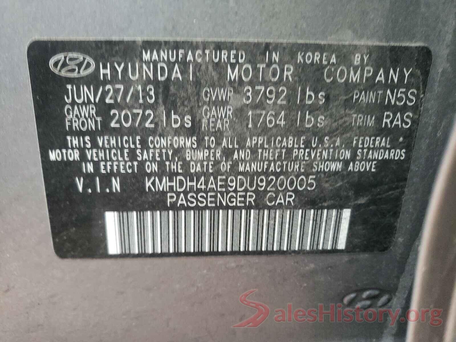 5YFBURHEXHP723969 2013 HYUNDAI ELANTRA