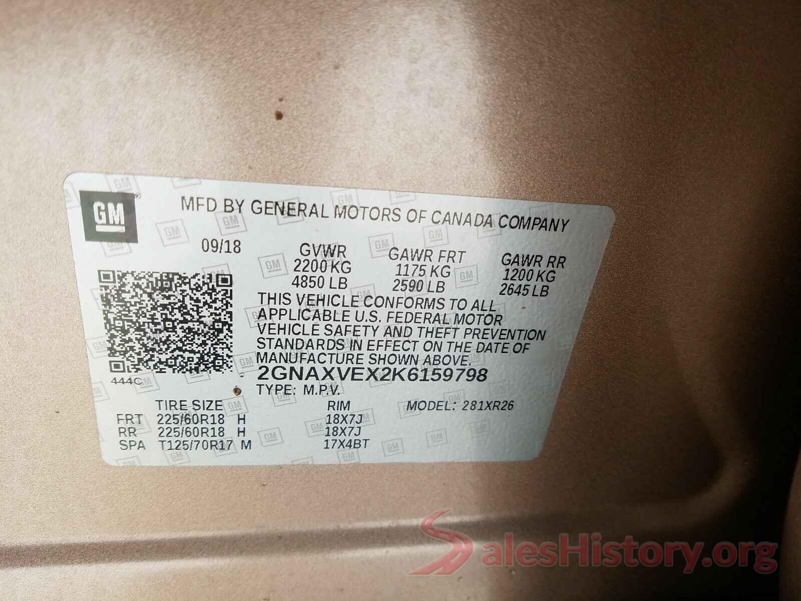 2GNAXVEX2K6159798 2019 CHEVROLET EQUINOX