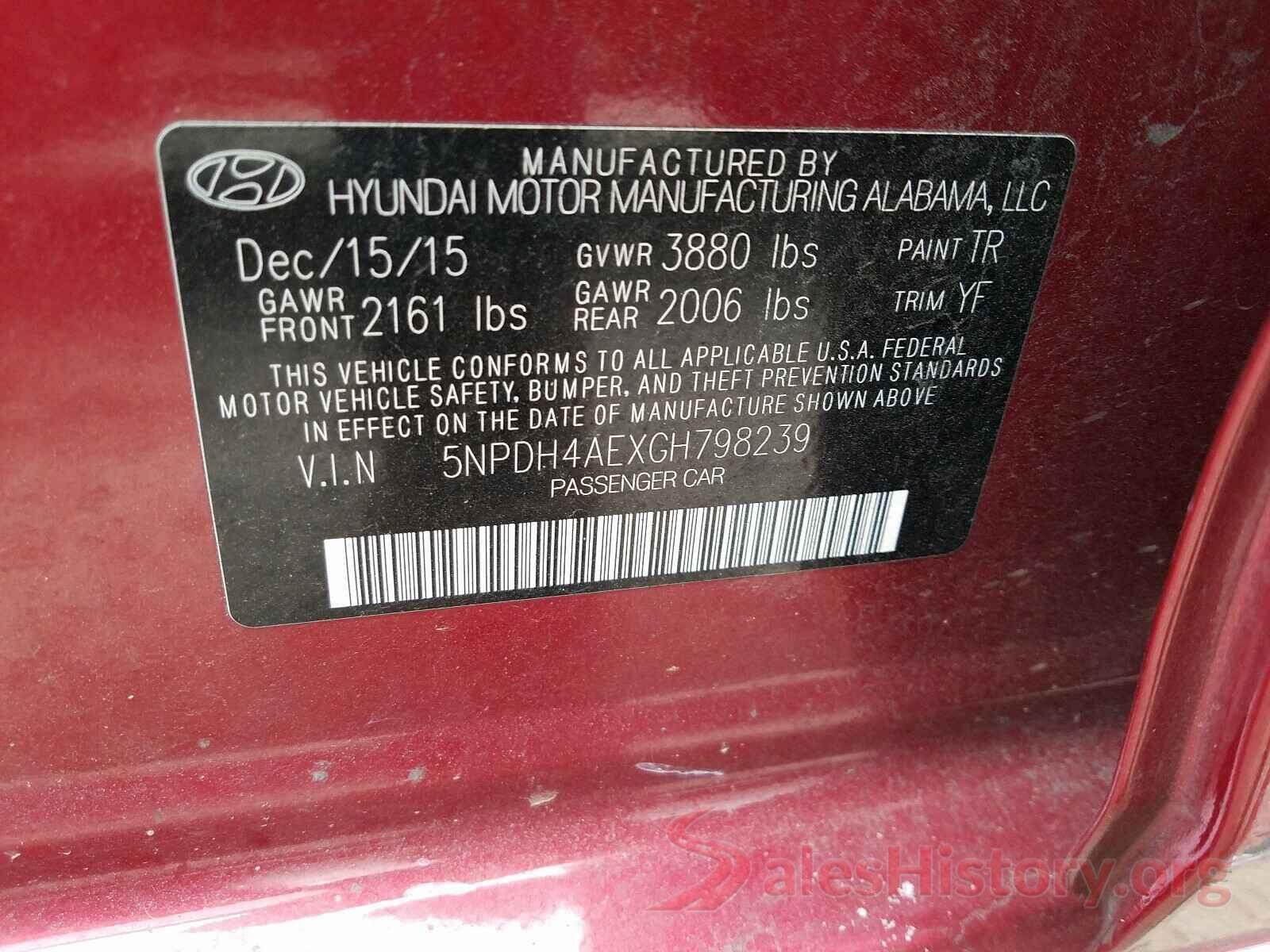 5NPDH4AEXGH798239 2016 HYUNDAI ELANTRA