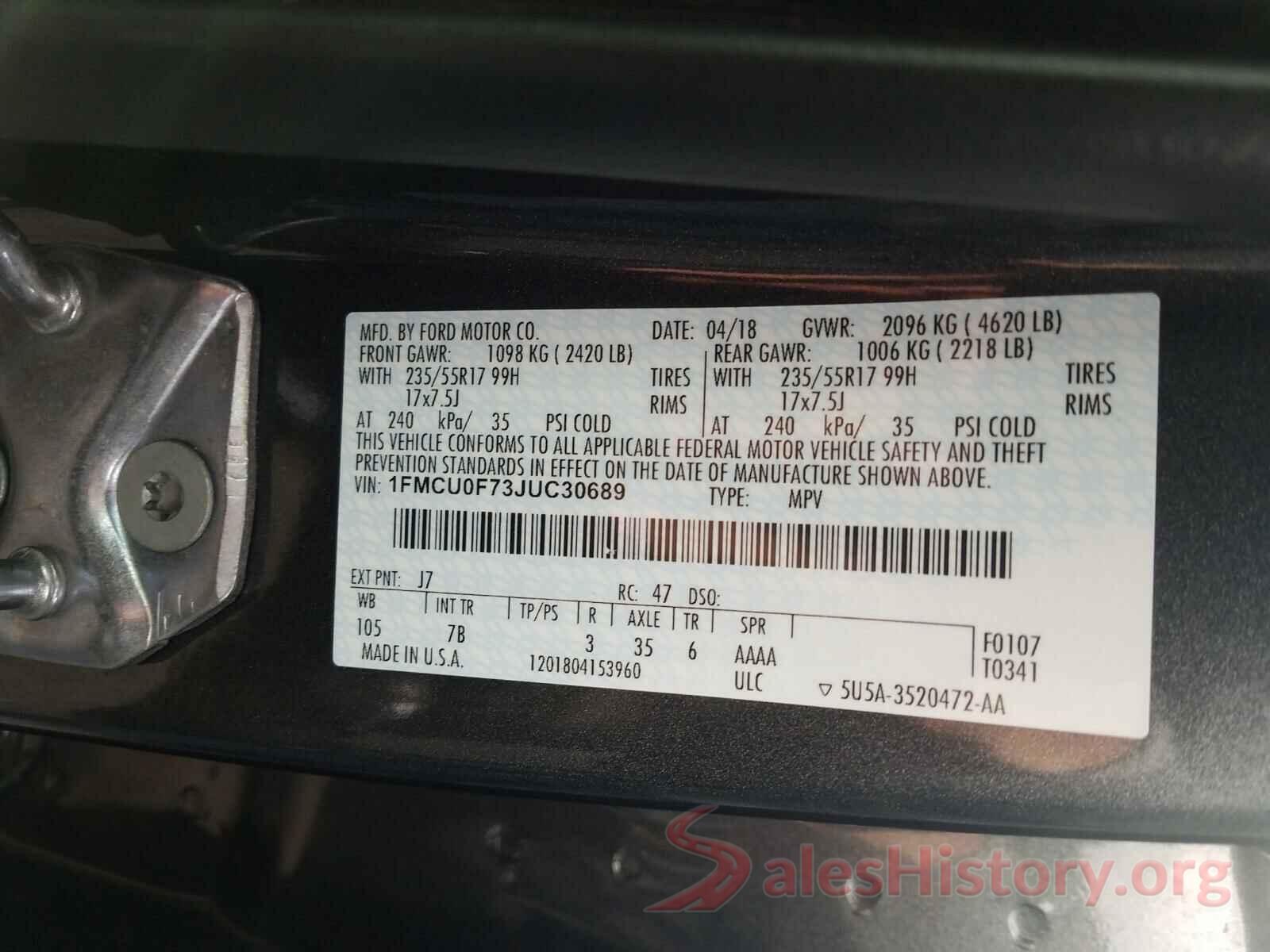 3KPFK4A71HE054479 2018 FORD ESCAPE