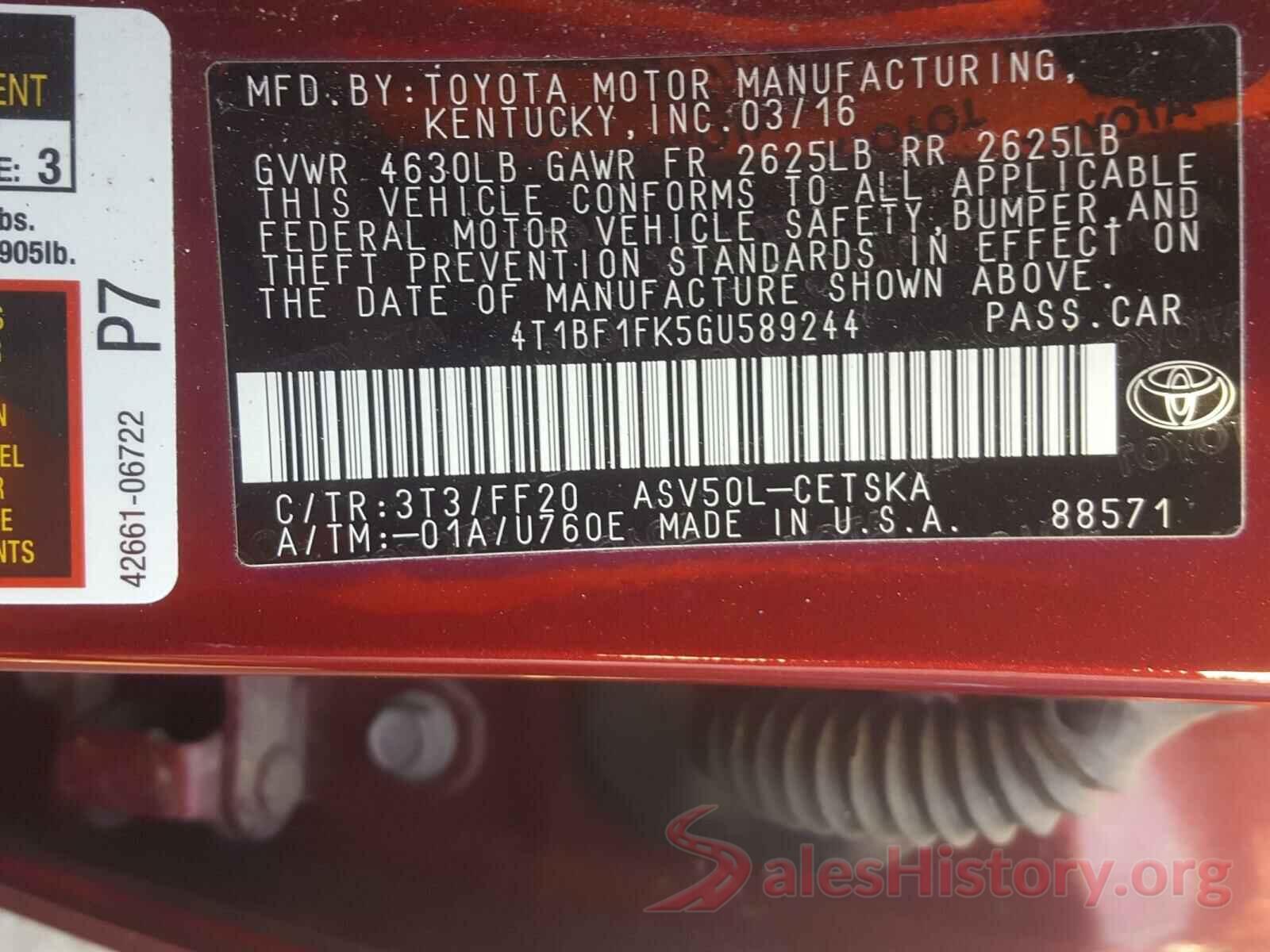 4T1BF1FK5GU589244 2016 TOYOTA CAMRY