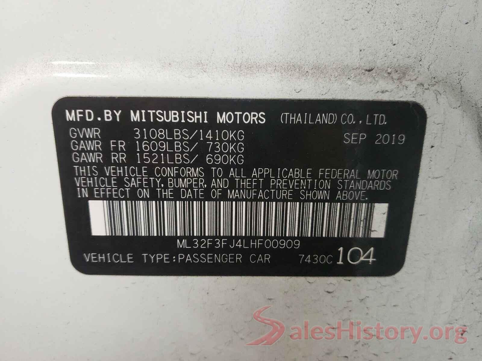 ML32F3FJ4LHF00909 2020 MITSUBISHI MIRAGE