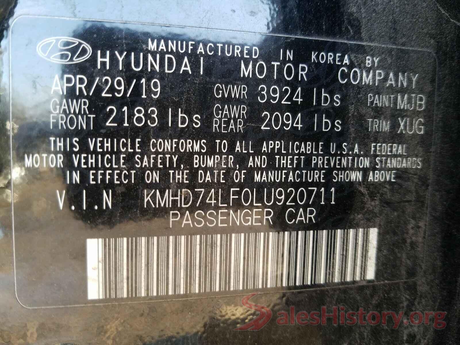 KMHD74LF0LU920711 2020 HYUNDAI ELANTRA