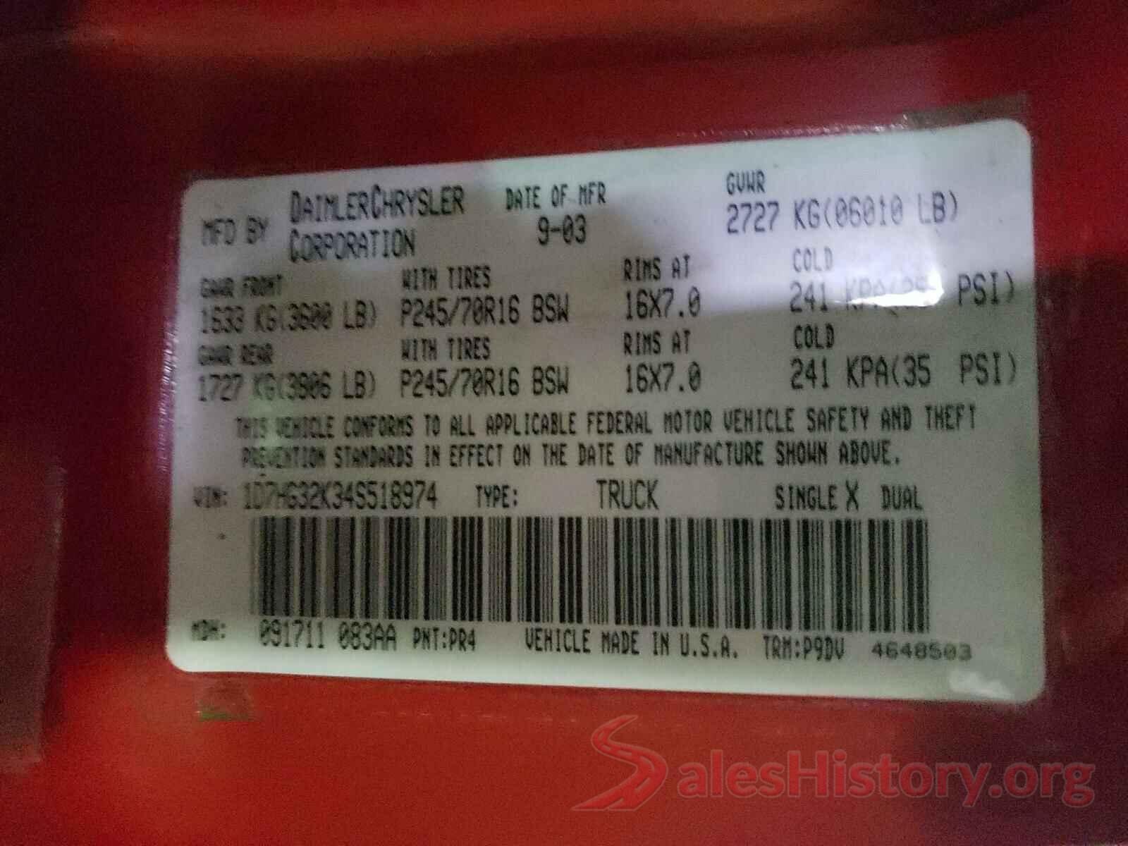 4T1BF1FK4HU753441 2004 DODGE DAKOTA