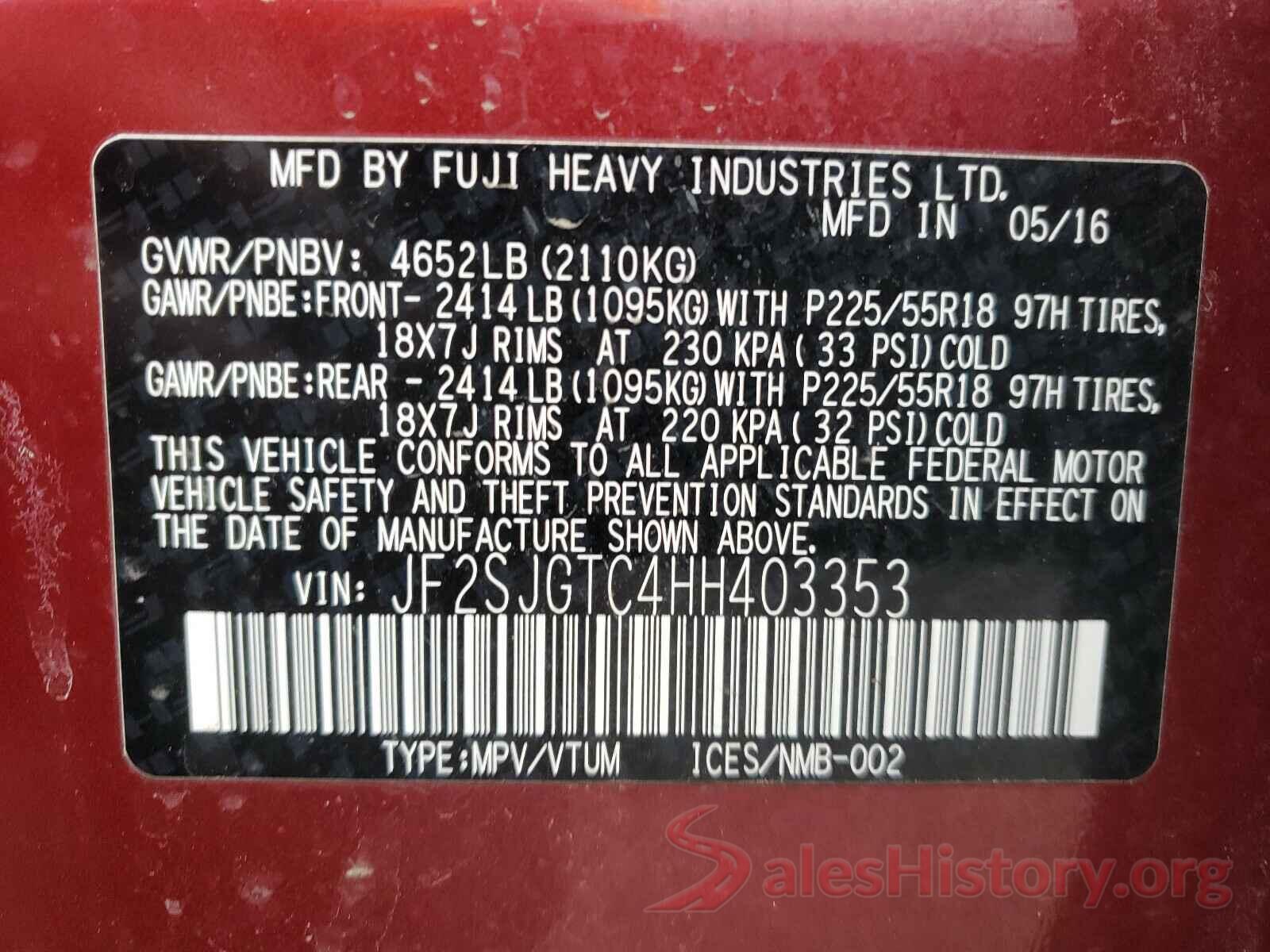 JF2SJGTC4HH403353 2017 SUBARU FORESTER