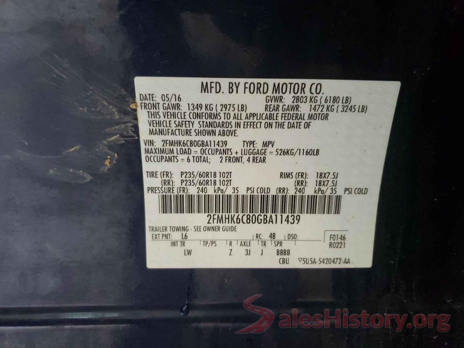 2FMHK6C80GBA11439 2016 FORD FLEX