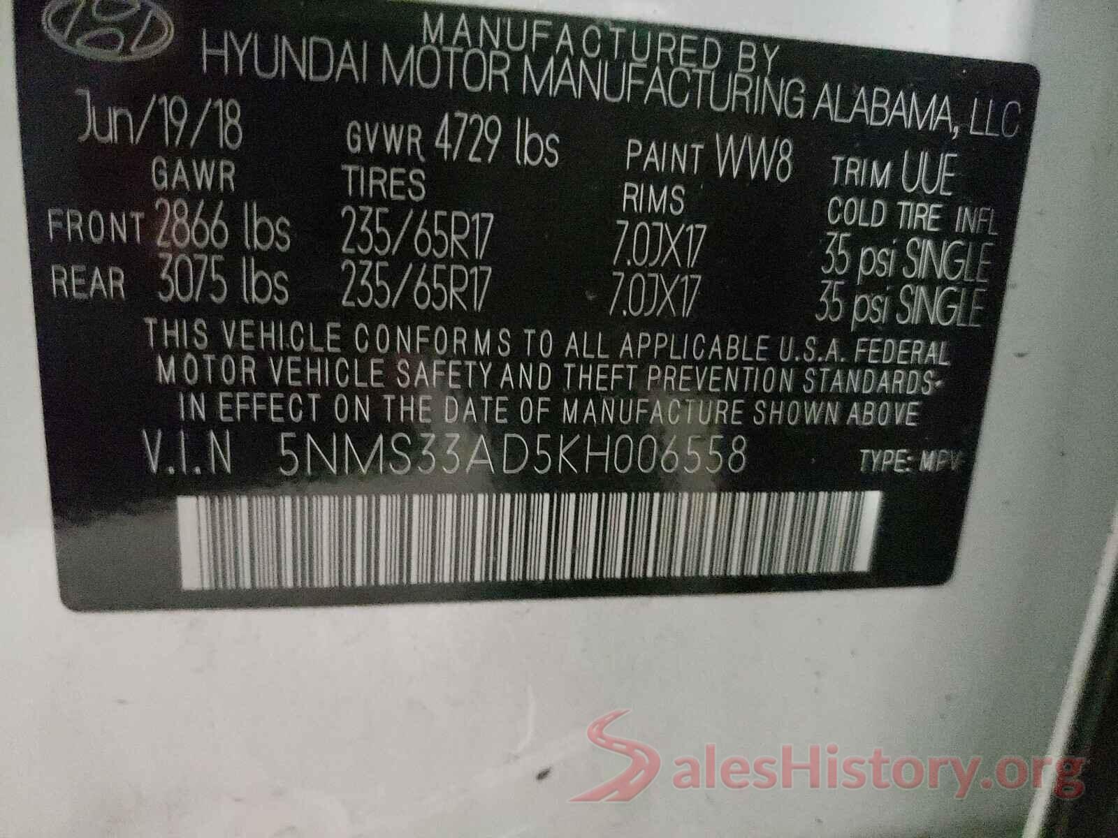 5NMS33AD5KH006558 2019 HYUNDAI SANTA FE