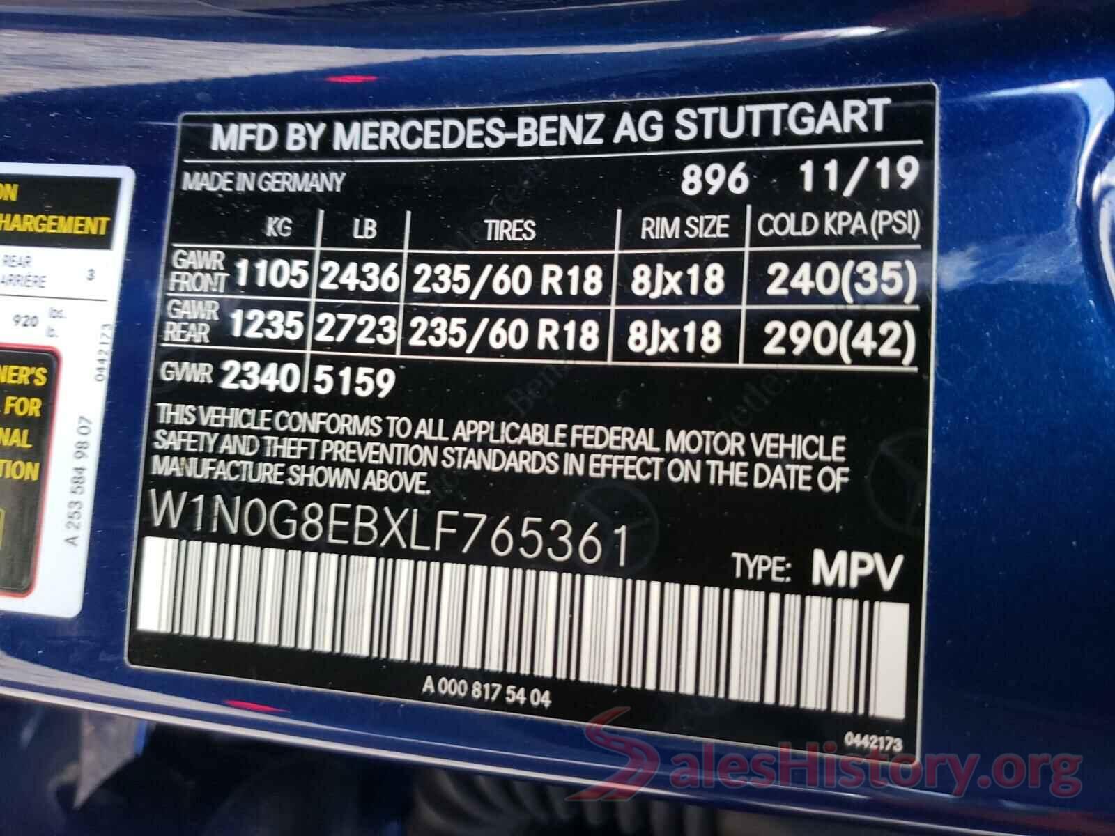 W1N0G8EBXLF765361 2020 MERCEDES-BENZ G CLASS