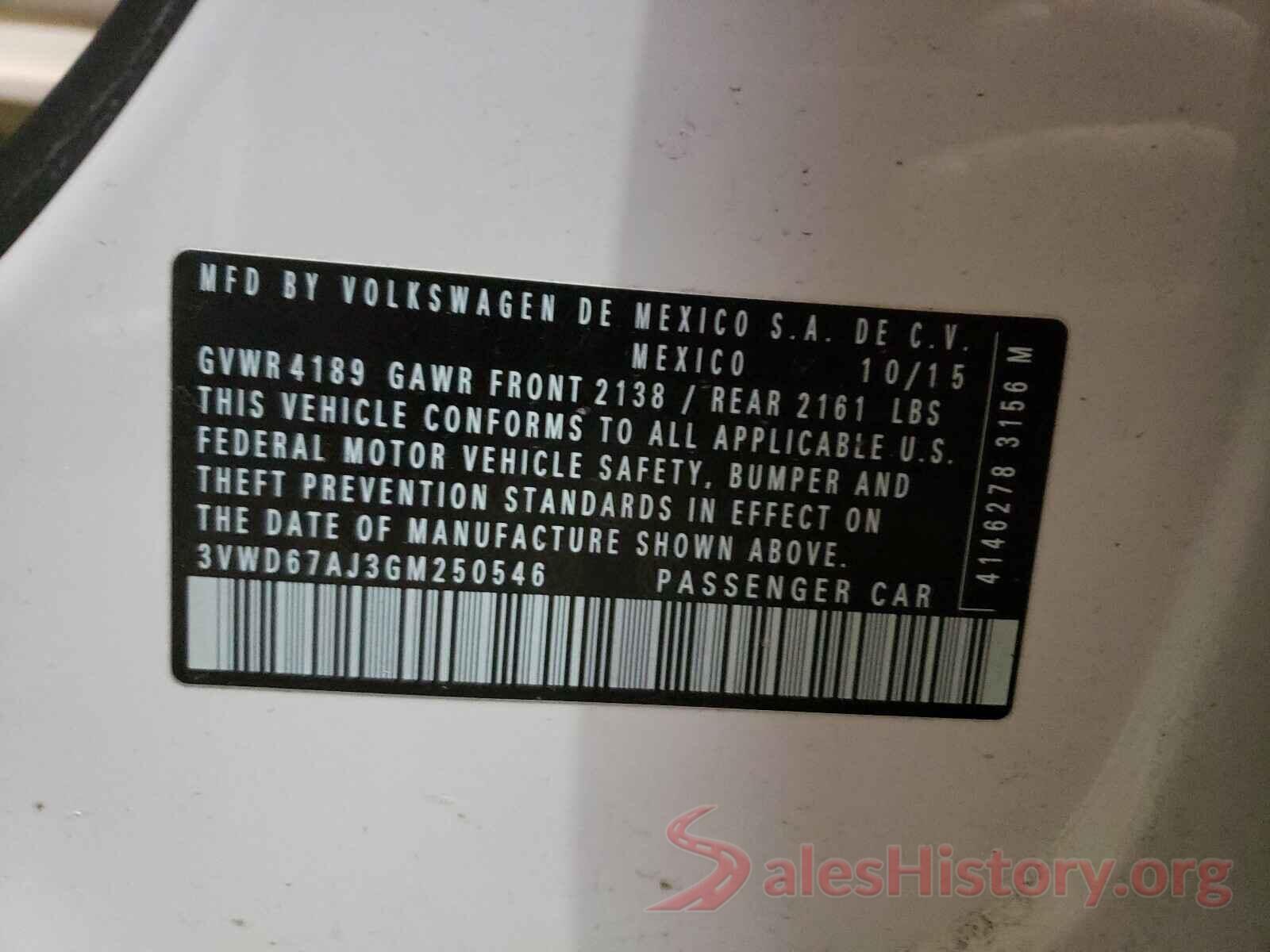 3VWD67AJ3GM250546 2016 VOLKSWAGEN JETTA