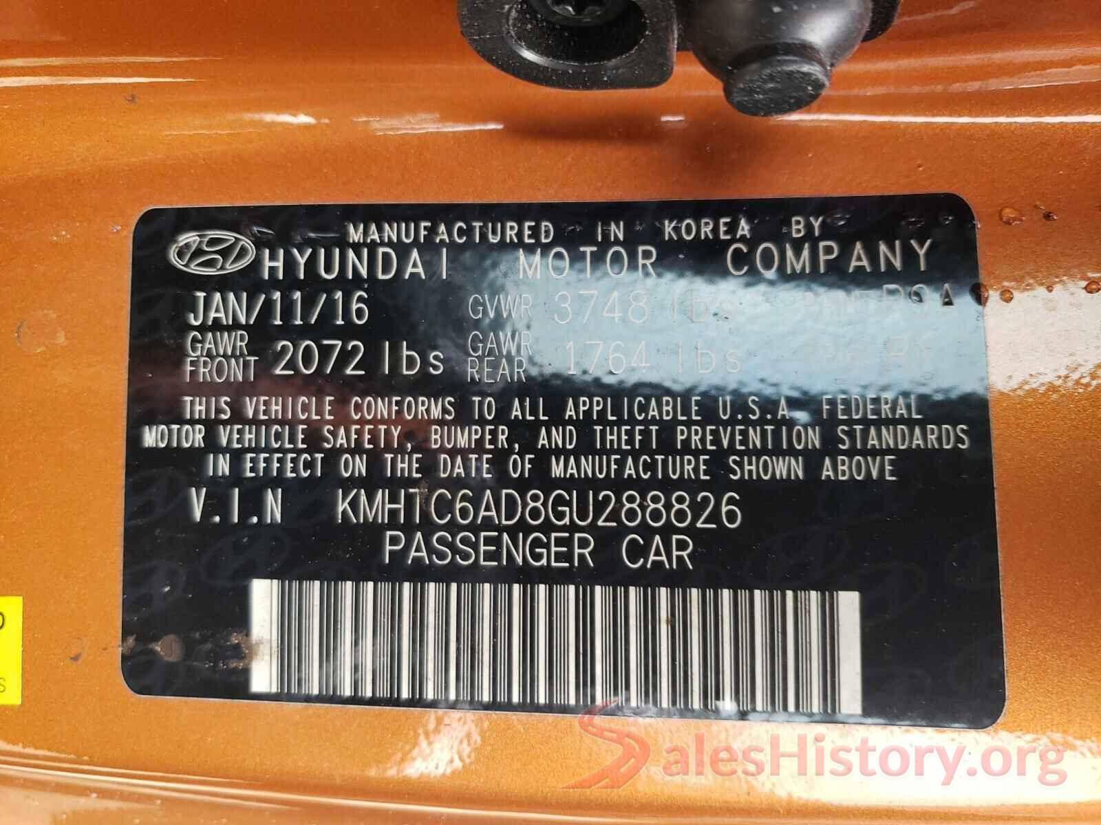 KMHTC6AD8GU288826 2016 HYUNDAI VELOSTER