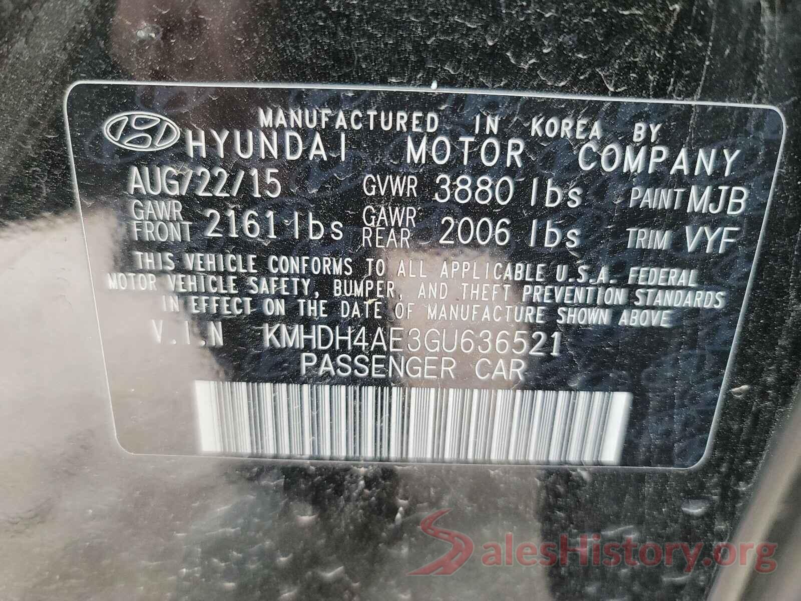 5XXGT4L30LG425286 2016 HYUNDAI ELANTRA