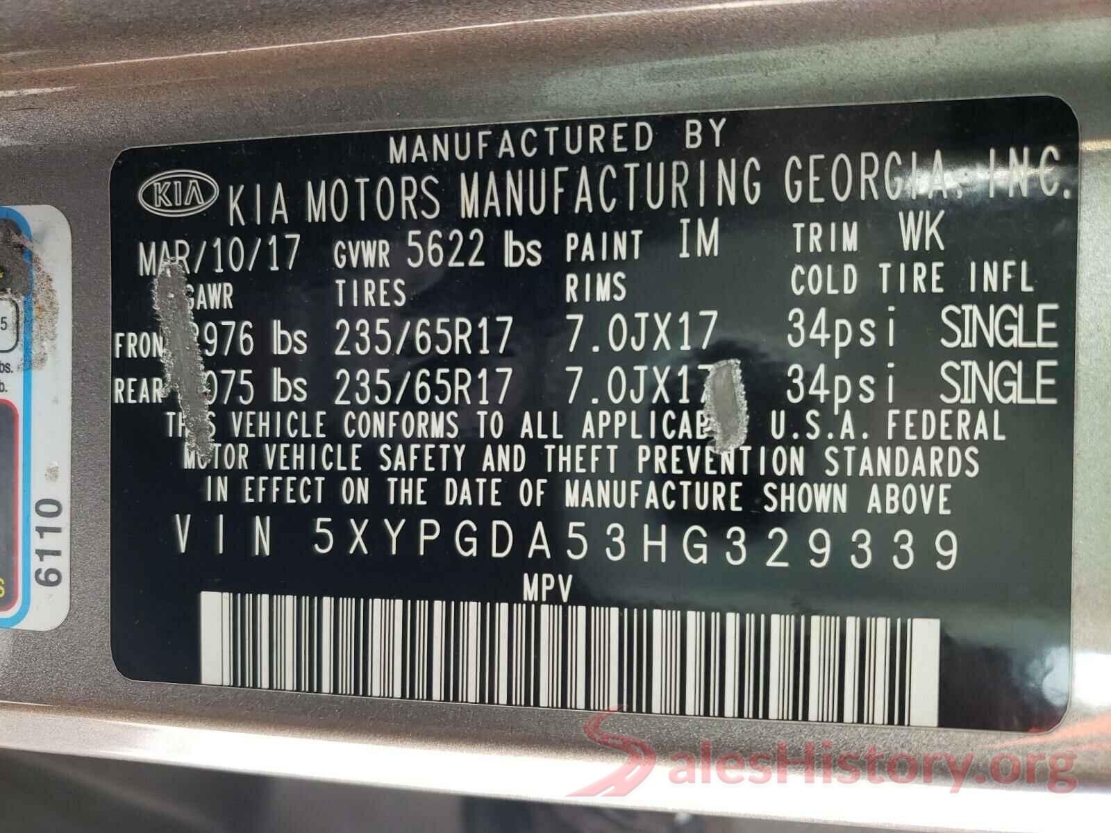 5XYPGDA53HG329339 2017 KIA SORENTO